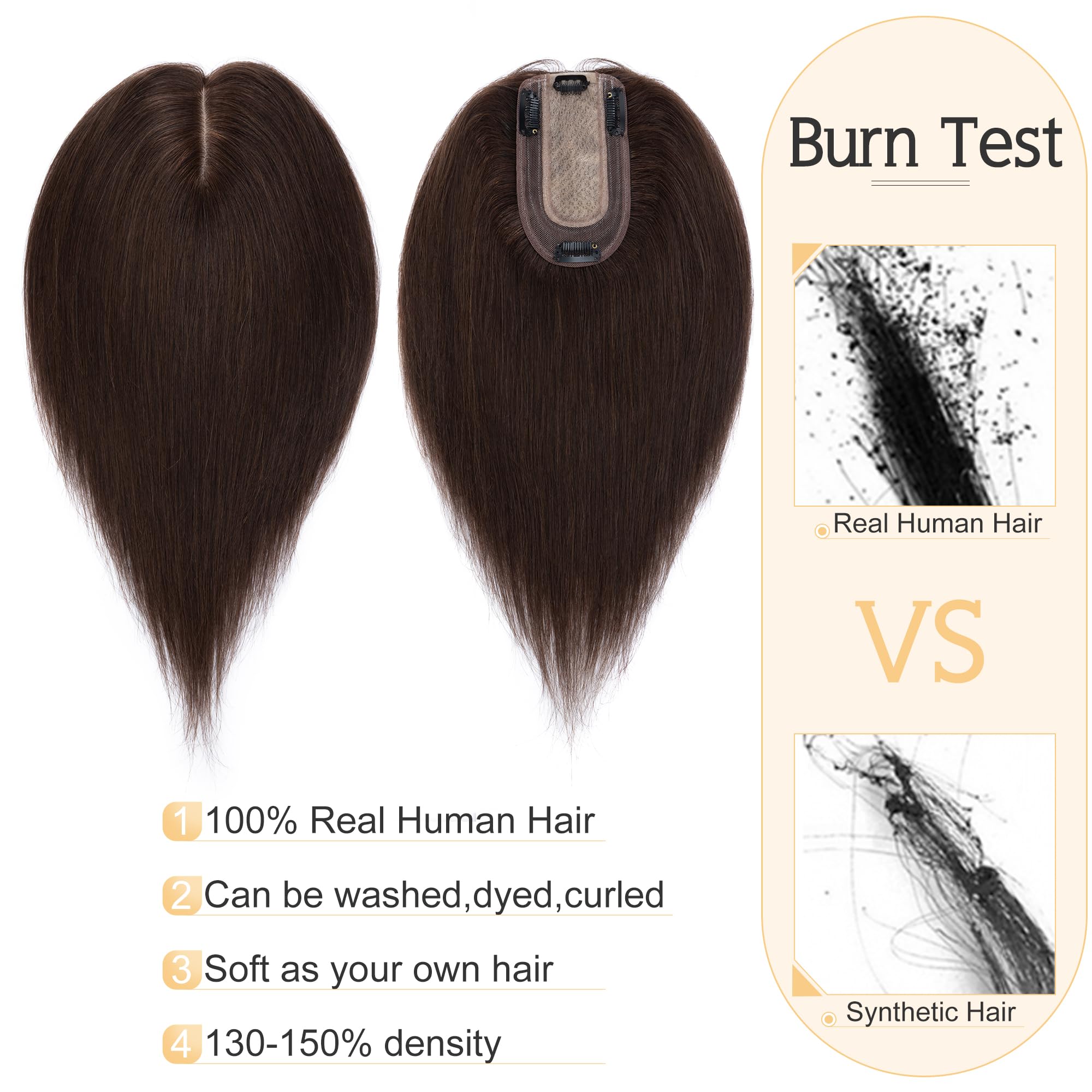 SEGO Human Hair Toppers for Women With Thinning Hair 7 * 13CM Silk Base 100% Real Human Hair Clip in Top Wiglet Hair Pieces//18
