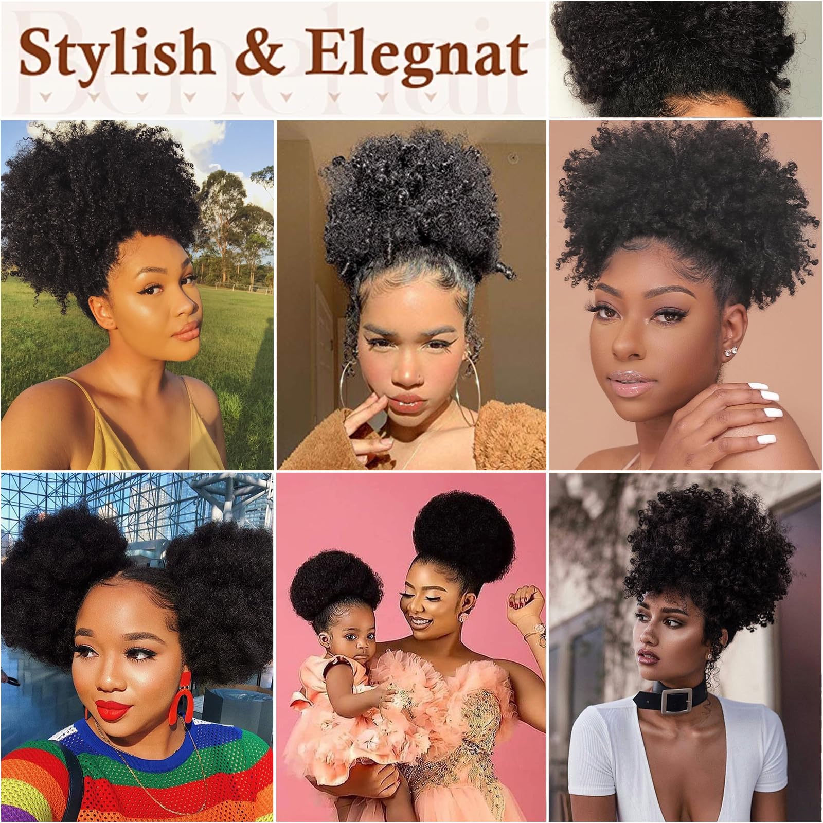 Aisi Queens Extra Large Afro Puff Drawstring Ponytail For Women,Big Black Afro Kinky Curly Hair Bun Synthetic Hairpieces Clip In
