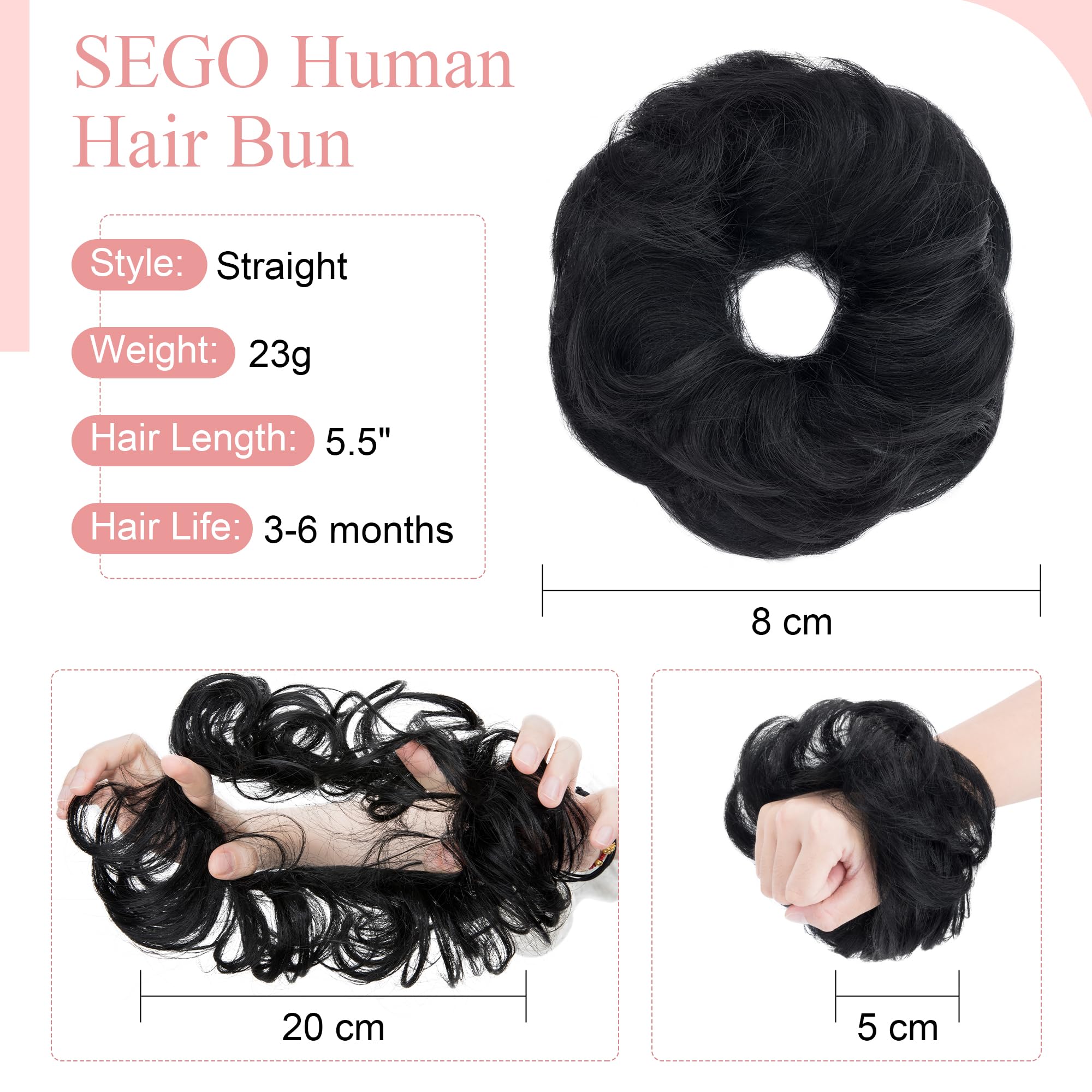 SEGO Human Hair Messy Bun Hairpieces Real Scrunchies Wavy Curly Tousled Updo Donut Chignon Ponytail Extensions for Women Girls-#