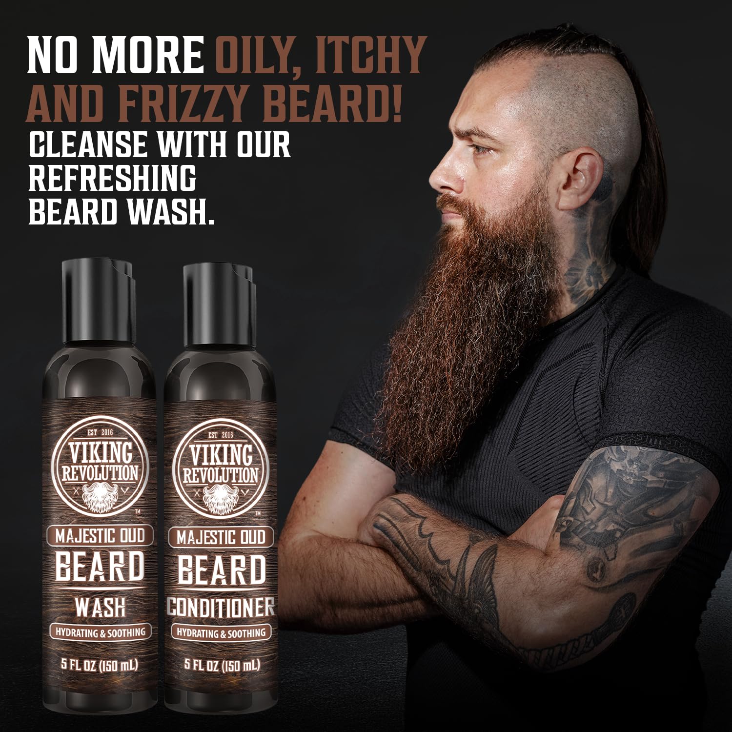Viking Revolution Beard Wash And Beard Conditioner For Men With Argan Oil And Jojoba Oil - Beard Softener And Strengthener Beard