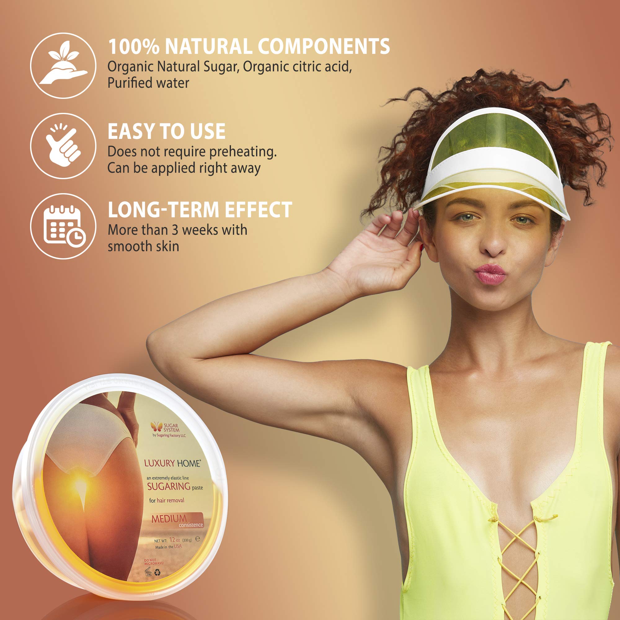 Sugaring Hair Removal Kit - Medium Luxury Home Wax For All Body, Universal Organic Depilation From Usa, 12 Oz - For Women And Me