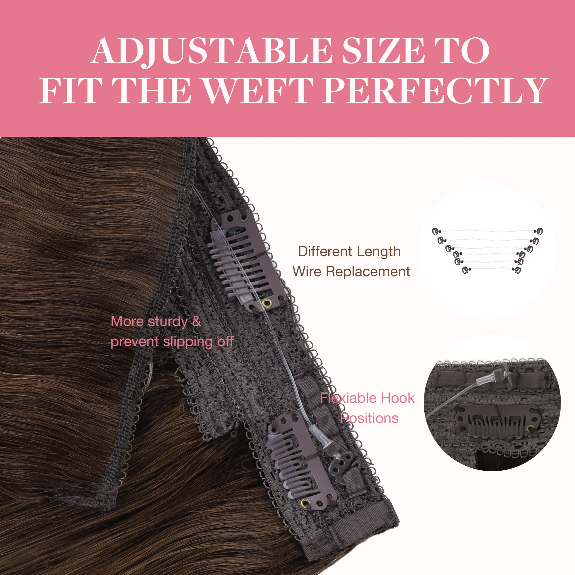 Goo Goo Wire Hair Extensions Human Hair, 4A Chocolate Brown Natural 20Inch 110G, Invisible Wire Hair Extensions With Transparent