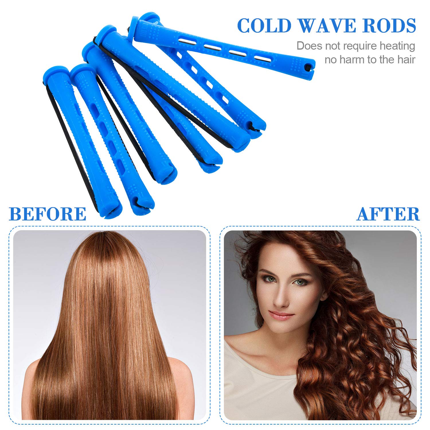 24 Pieces Hair Perm Rods Cold Wave Rods Plastic Perming Rods Curlers Hair Rollers with Steel Pintail Comb Rat Tail Comb Tools fo