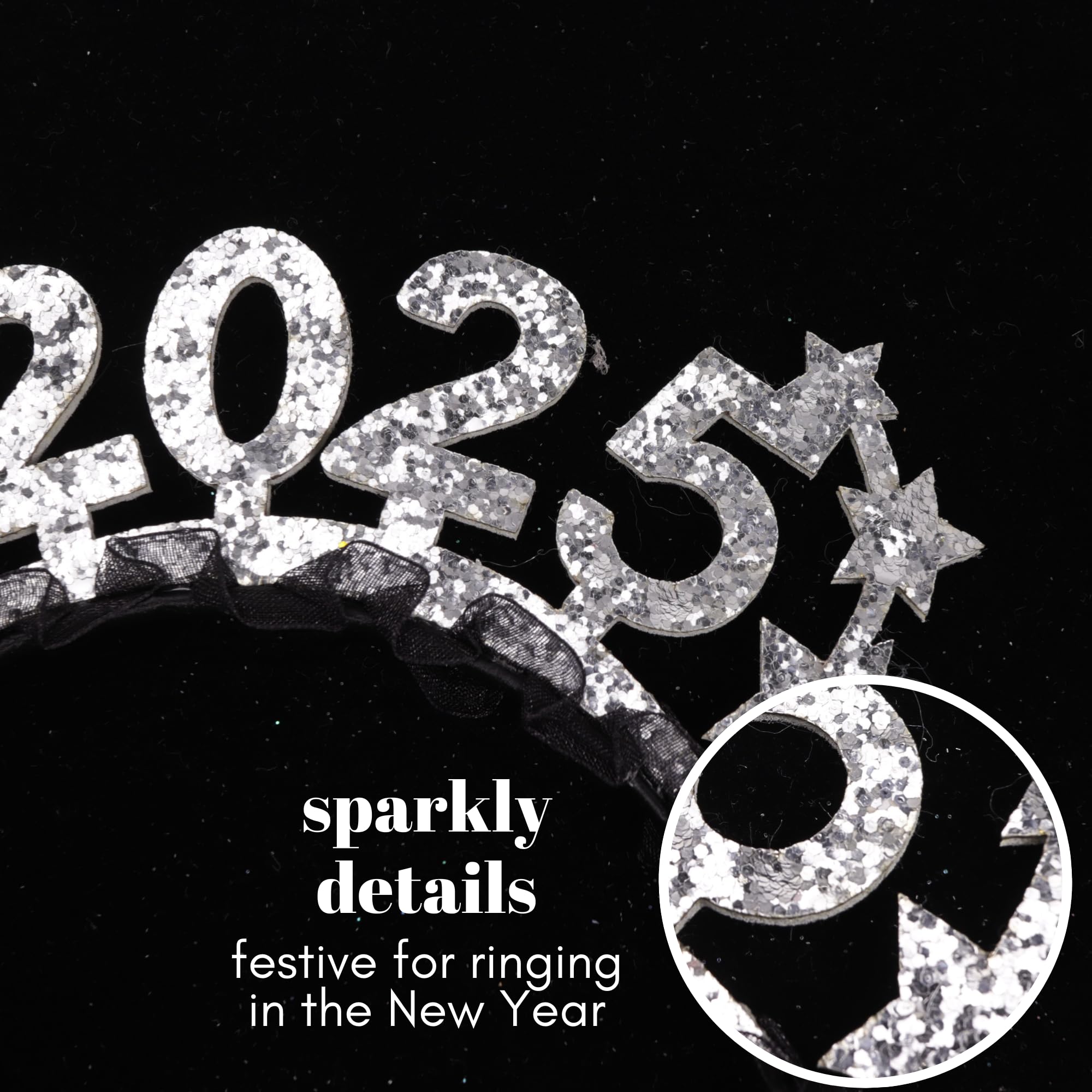 Needzo 2025 Happy New Year Headband, Glitter Headwear Party Decorations, One Size Fits Most