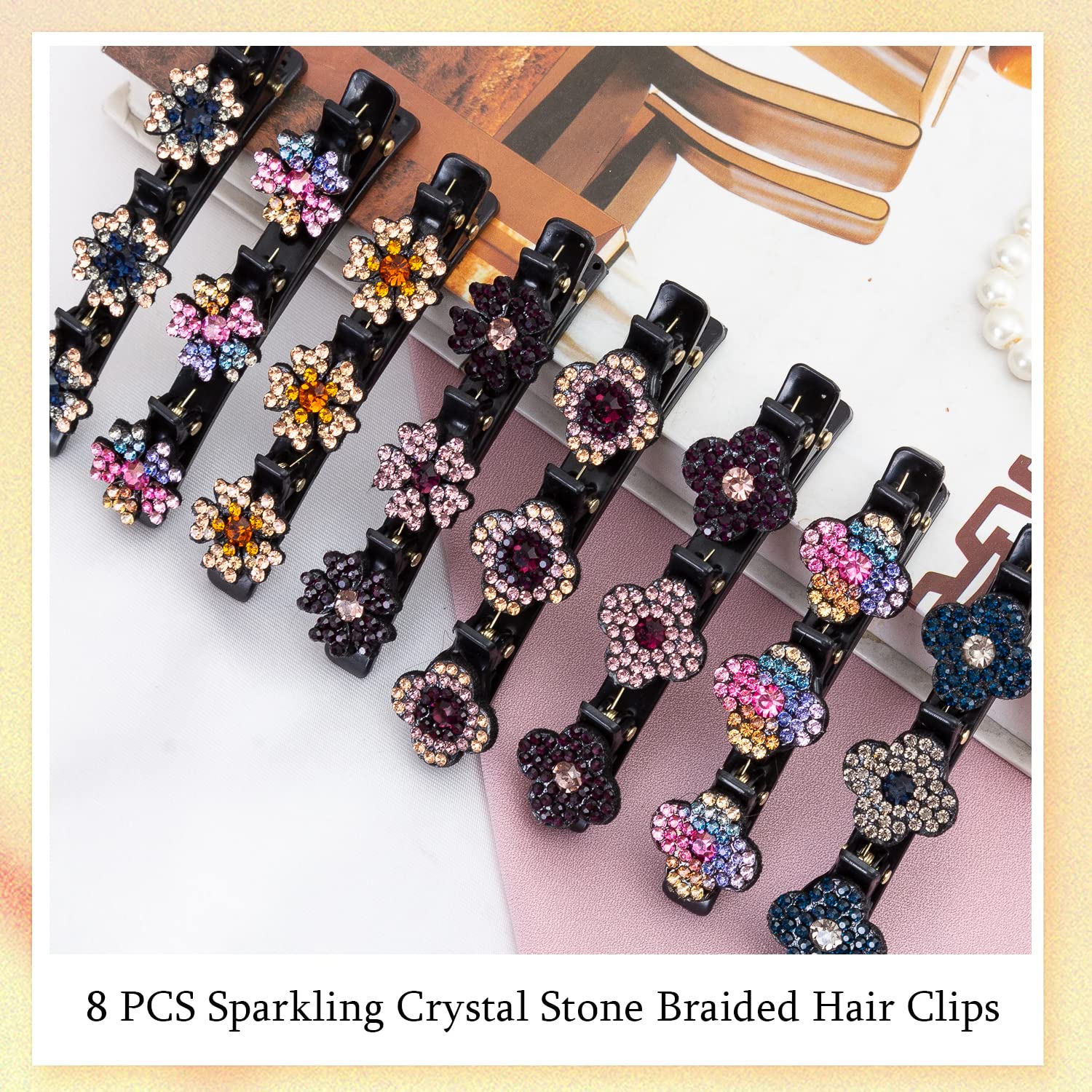 Sparkling Crystal Stone Braided Hair Clover Clips for Thick Thin Hair, Girls / Women Hair Accessories for Styling Sectioning, La