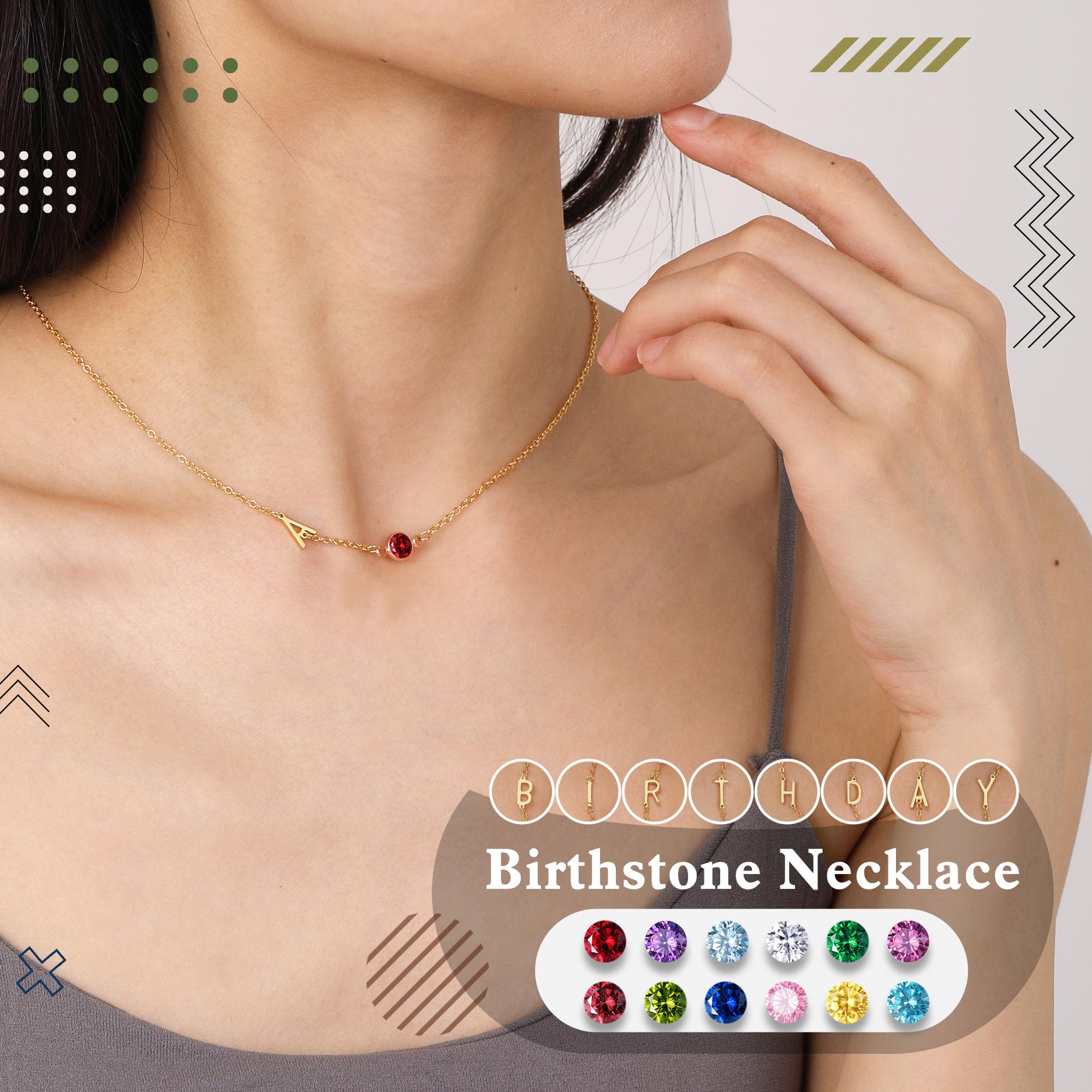 Birthstone Necklace for Women, Dainty January Birthstone Necklace with Initial G Link Choker Necklaces January Birthday Gifts fo