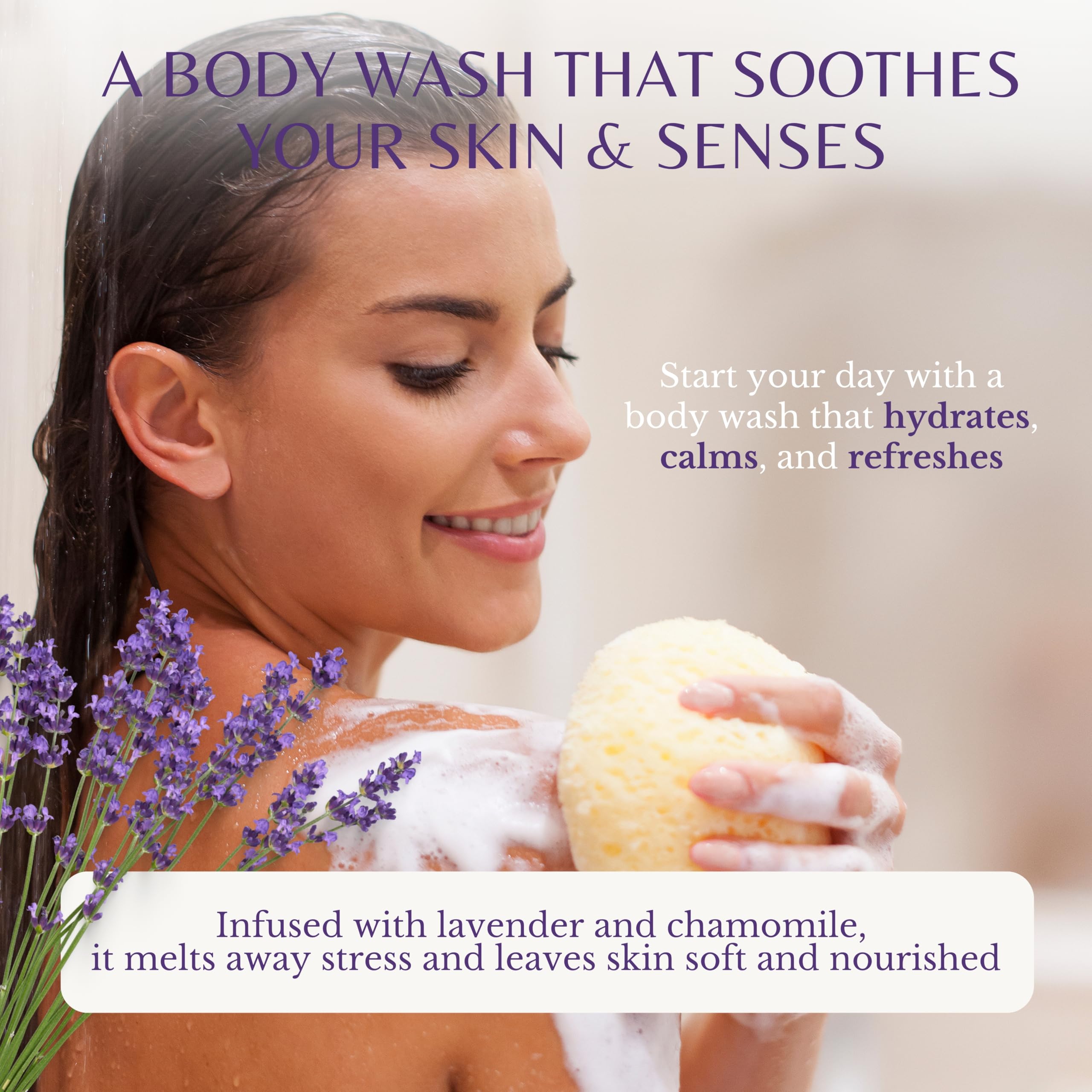 EDENIKA BOTANICALS Fresh Lavender Body Wash with Chamomile, Helps You Feel Calm and Relaxed, Stress Relief Shower Gel, Natural B