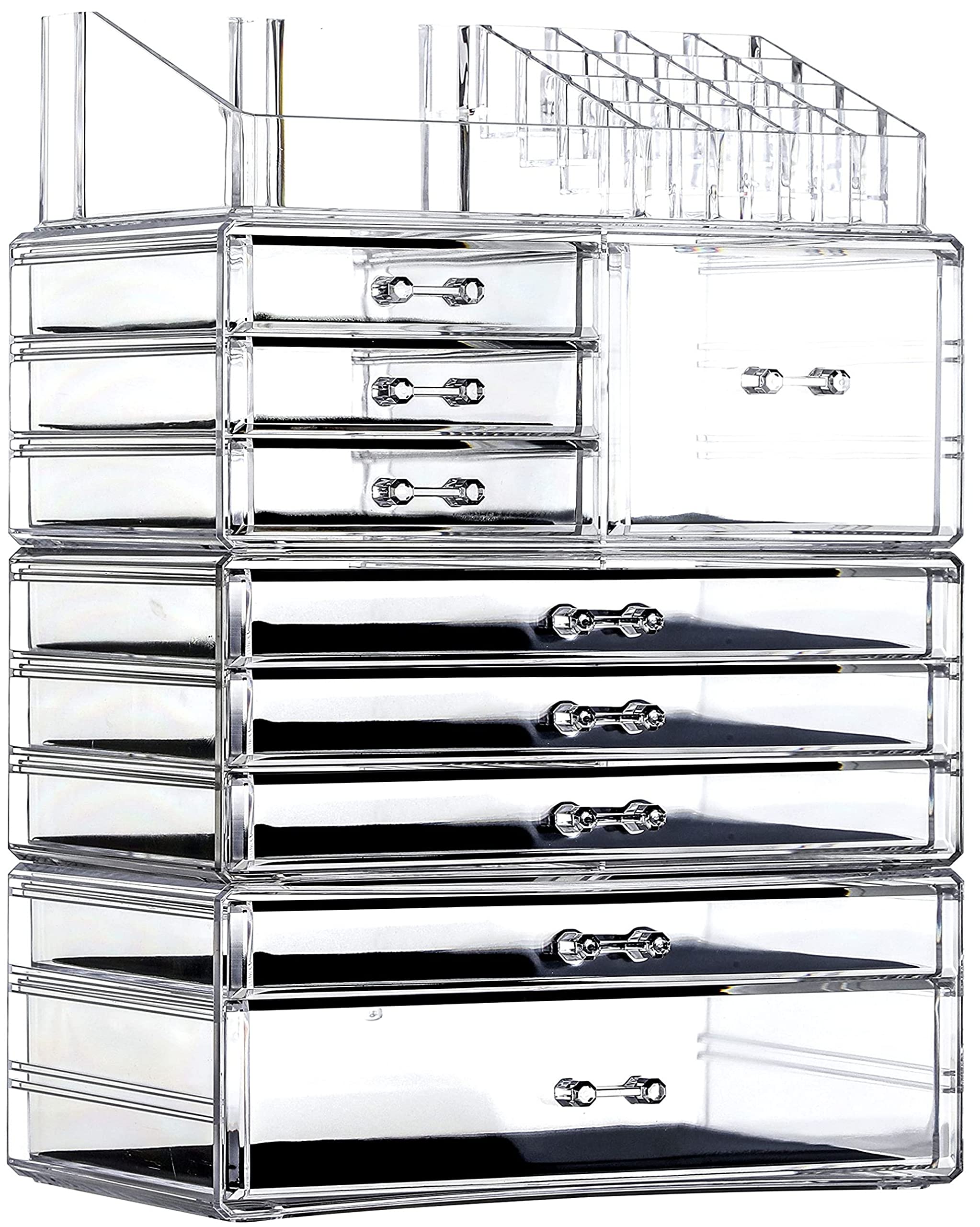 Cq Acrylic Makeup Organizer Countertop For Vanity With 9 Drawers,Large Clear Plastic Make Up Storage For Jewelry,Hair Accessory,