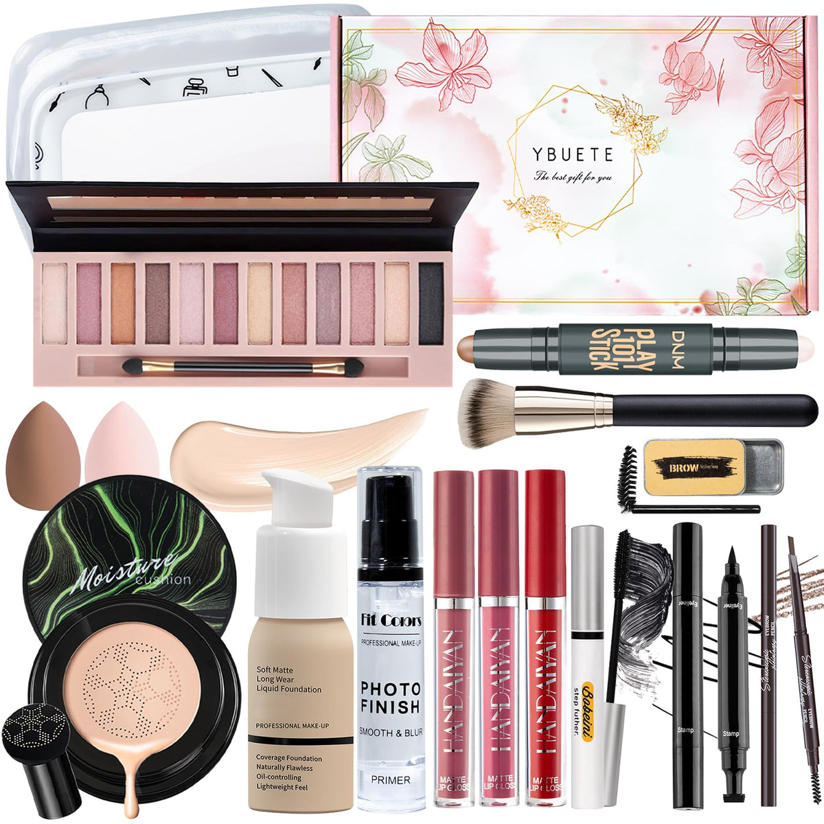 YBUETE Makeup Kit Set for Women, Makeup Present for Women Teen Girl, Eyeshadow Foundation CC Cream Face Primer, Makeup Brush Spo