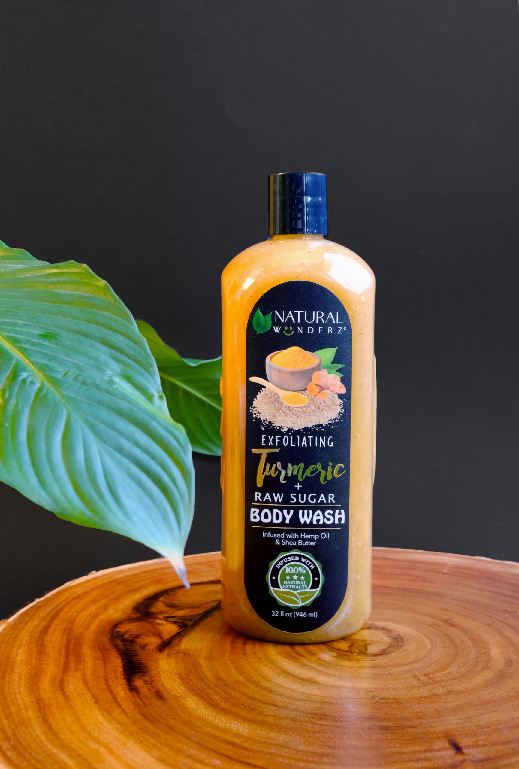 Natural Wunderz Body Wash With Turmeric And Raw Sugar, 32 Fl Oz, Exfoliating Gentle Cleanser And Shower Gel For All Skin Types,