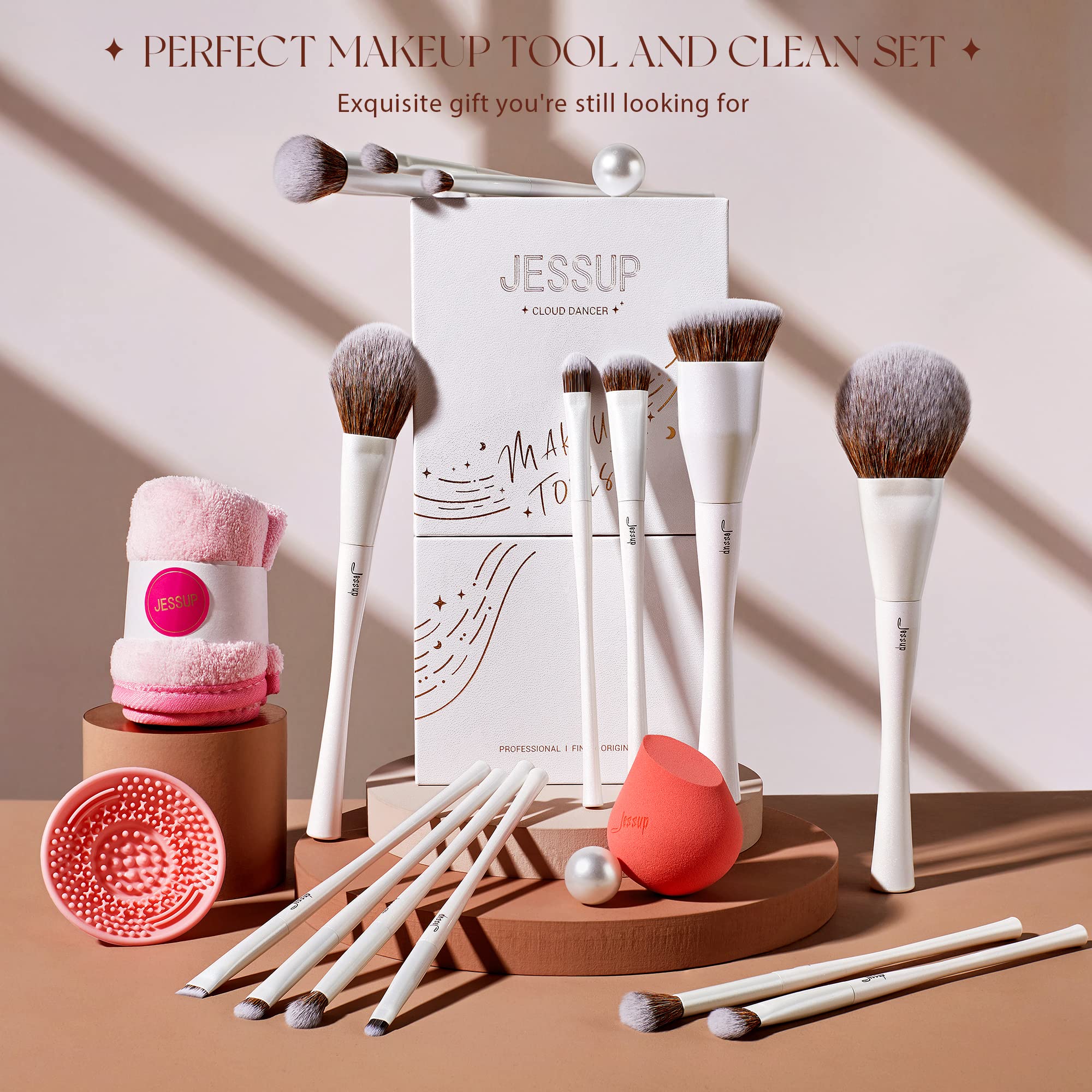 Jessup Makeup Brushes Set 14Pcs Make Up Brushes Include Foundation Concealer Blush Contour Powder Eye Shadow Brush, Makeup Spong