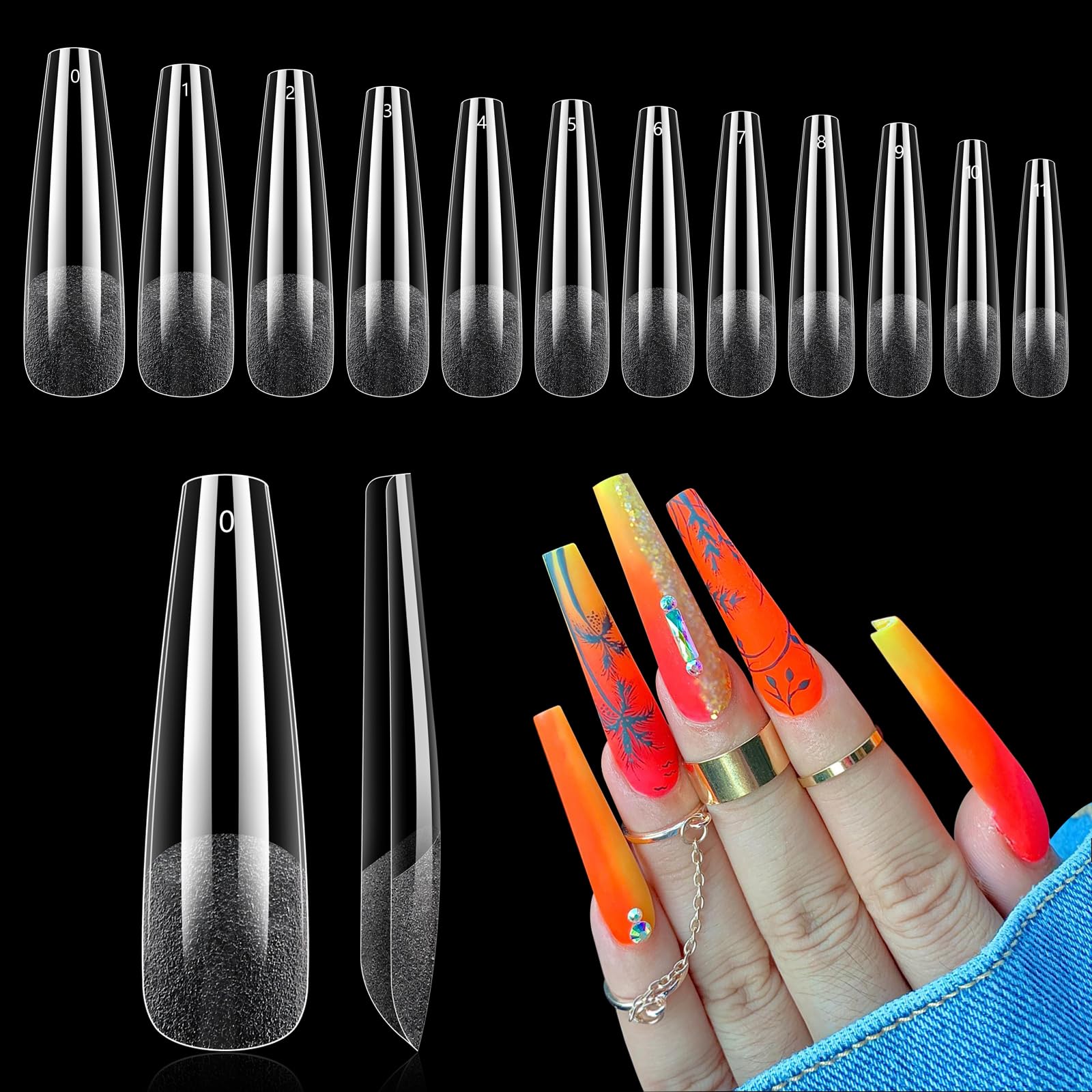Clear Coffin Nail Tips, Gel Nail Tips for Acrylic Nails Professional,240PCS XL Nail Tips Half Matte Full Cover Ballerina Press o