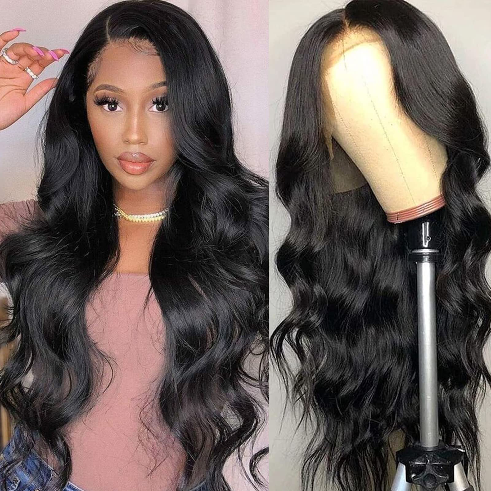 Aicrelery 30 Inch 13x6 Lace Front Wigs Human Hair Body Wave 13x6 HD Lace Frontal Wigs for Women Pre Plucked With Baby Hair 180 D