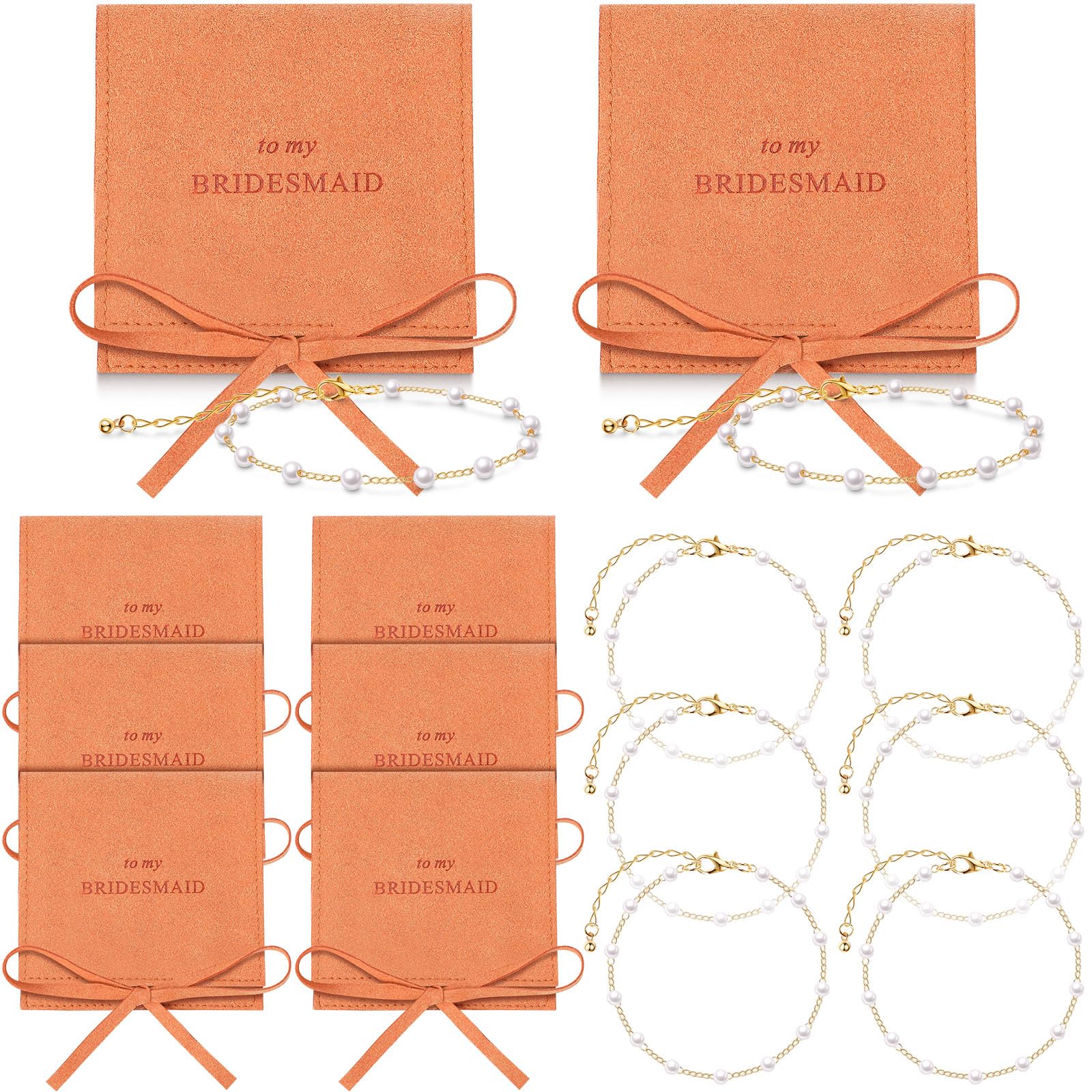 Quelay 16 Pcs Jewelry Bridesmaid Gift Pearl Bracelet Microfiber Jewelry Bag Pouch Set of 8 for Wedding Bridal Party Favor(Potter