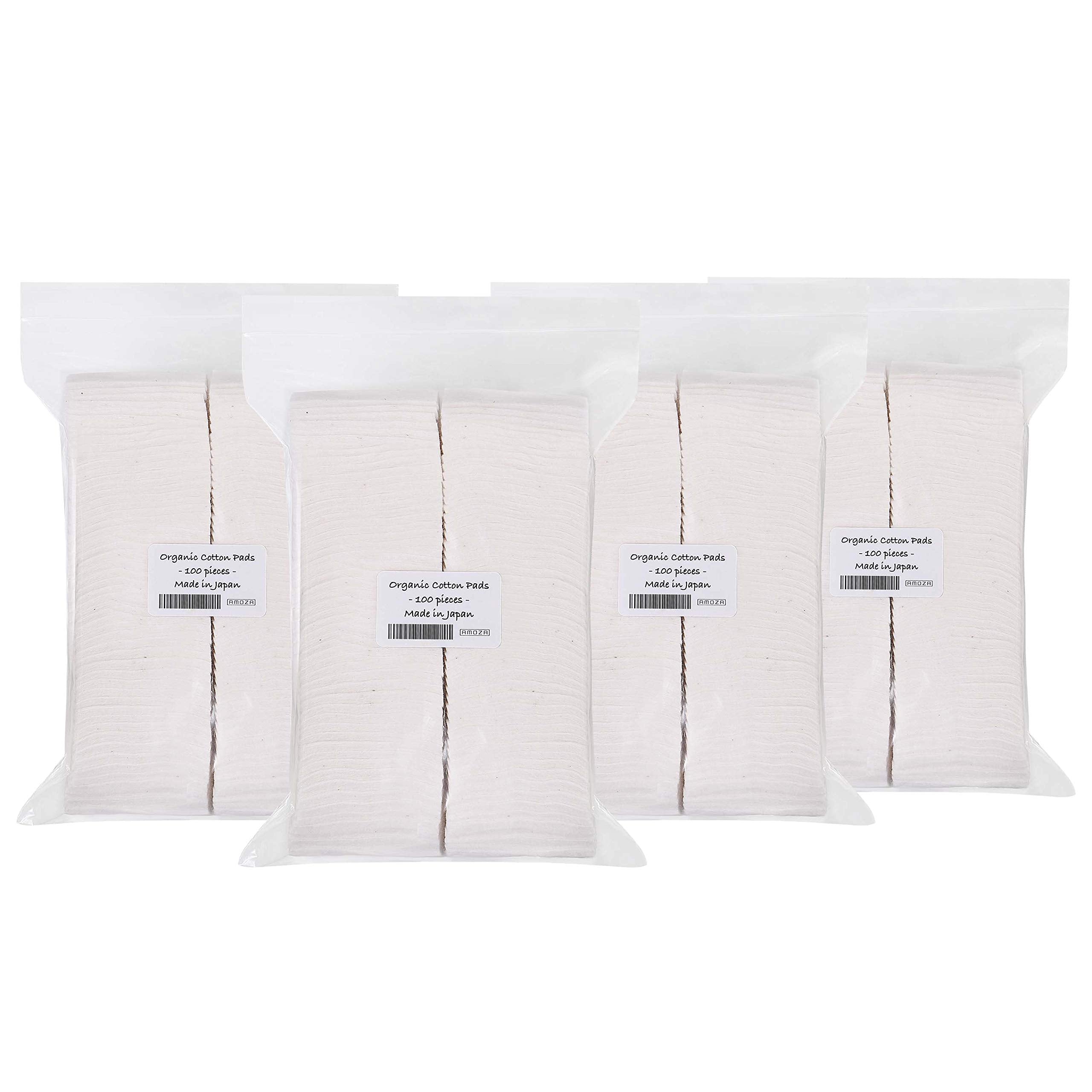 Japanese Organic Cotton Pads 100 Pieces 100% Organic Unbleached [Made in Japan] (4 Packs)