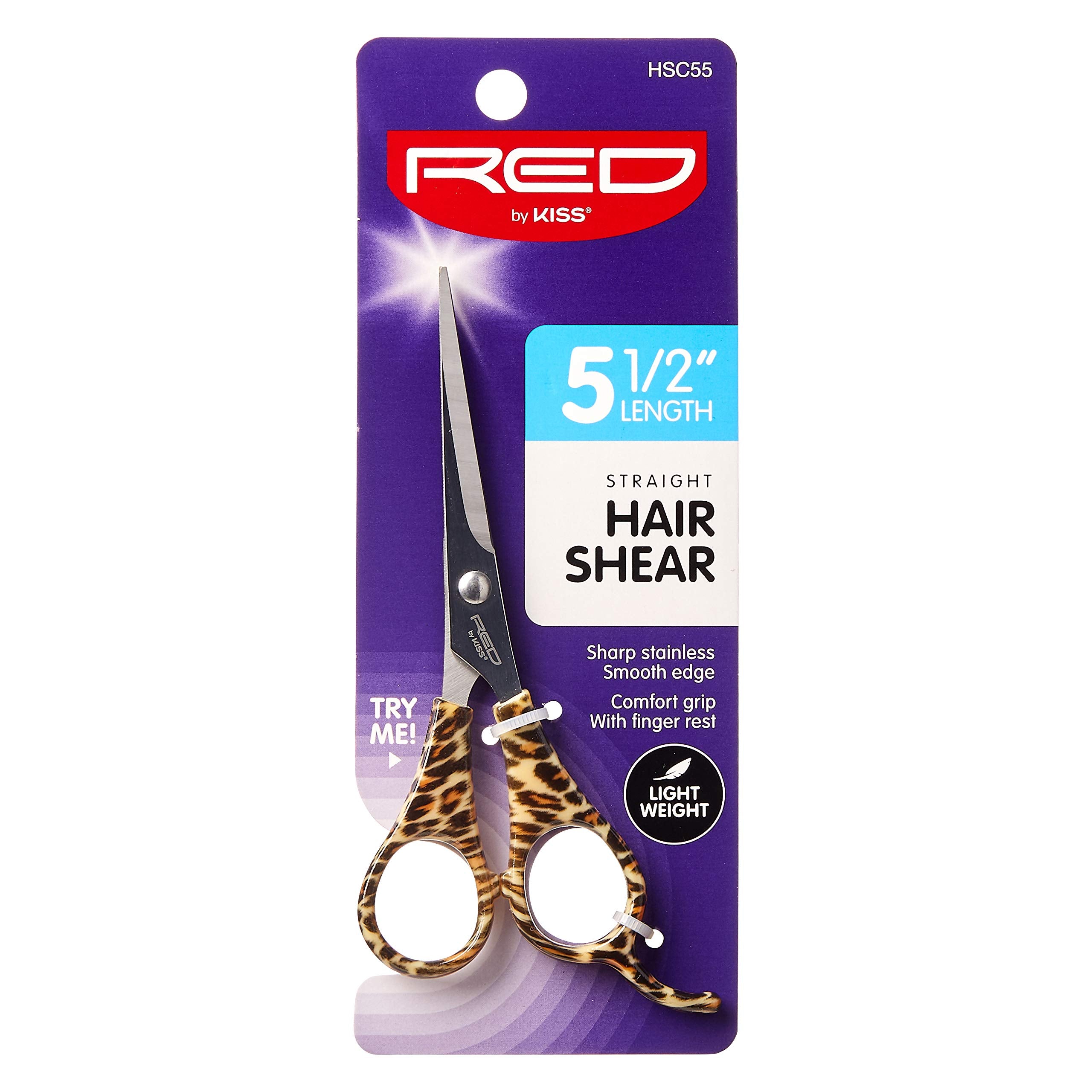 Red by Kiss Straight Hair Cut Shear, Ergonomic Design, Light Weight (Hair Shear, 5.5) No Extra Maintenance Needed