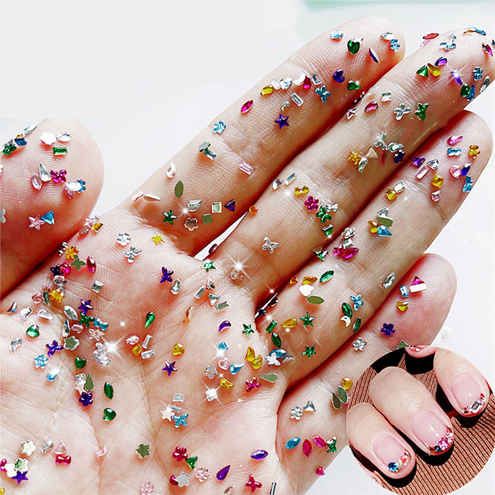 LBPEPAMZ 2000PCS Colorful Rhinestones Nail Art Charms Multi Shape Crystal Flat Back Nail Gems 3D Mini Heart Star Flower Nail Dia