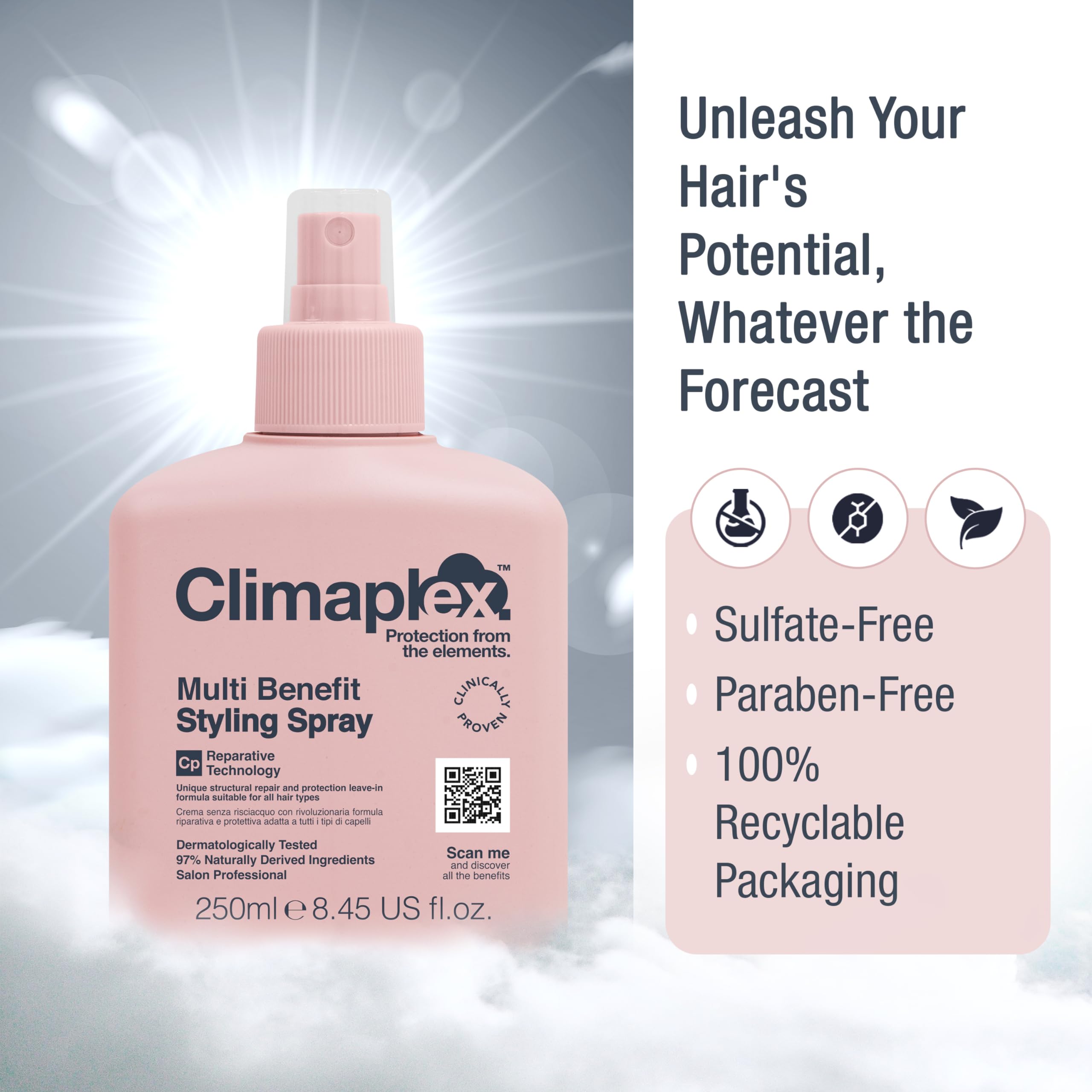Climaplex Multi Benefit Styling Spray - Anti-Humidity Frizz Control - Helps Strengthen and Prevent Heat Damage - Contains Detang