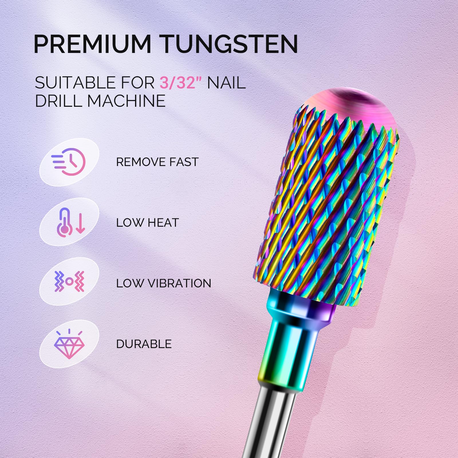 Melodysusie Nail Drill Bits Set, 7Pcs Tungsten Carbide Diamond Nail Drill Bits For Acrylic Nails Poly Gel Cuticle Remove, 3/32 '