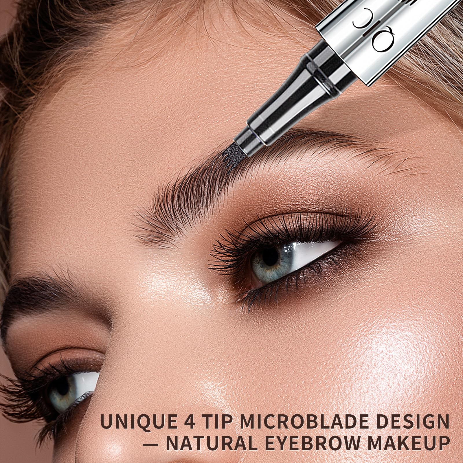 Eyebrow Pencil With 4 Tip Microblade For Natural Eyebrow Makeup Eyebrow Microblading Pen Waterproof &Smudge-Proof (4# Black)