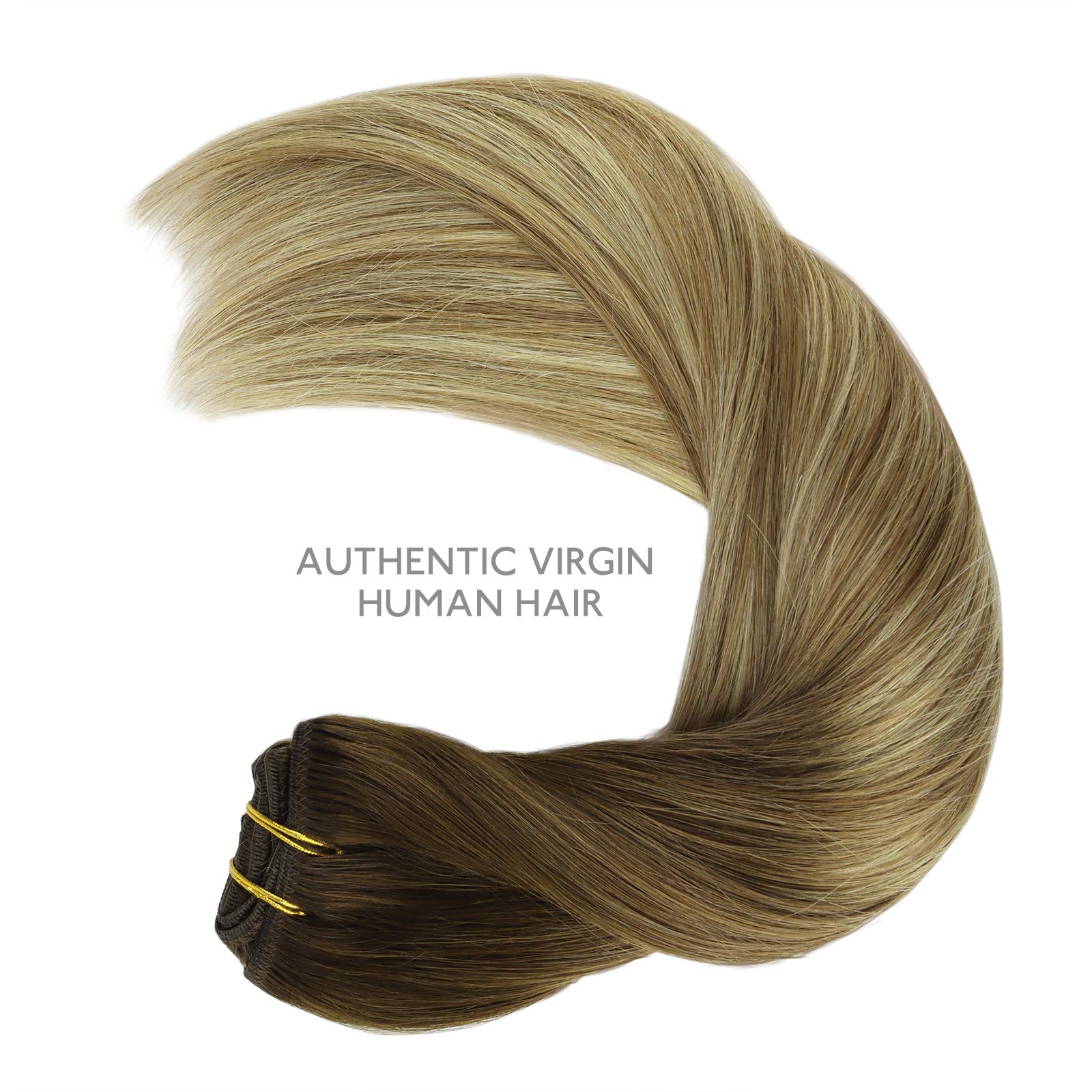 Wennalife Clip In Hair Extensions, 150G 20 Inch 9Pcs Ombre Walnut Brown To Ash Brown And Bleach Blonde Human Hair Extensions Thi