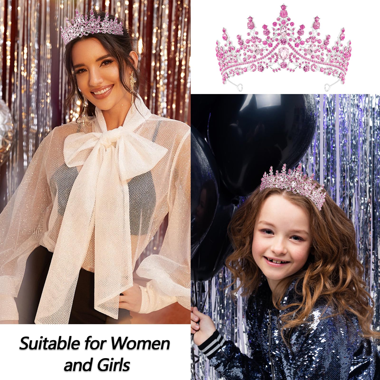 Velscrun Birthday Tiara Crowns For Women Girls Pink Crystal Birthday Girl Headband Sash Elegant Princess Crown Happy Birthday Pa