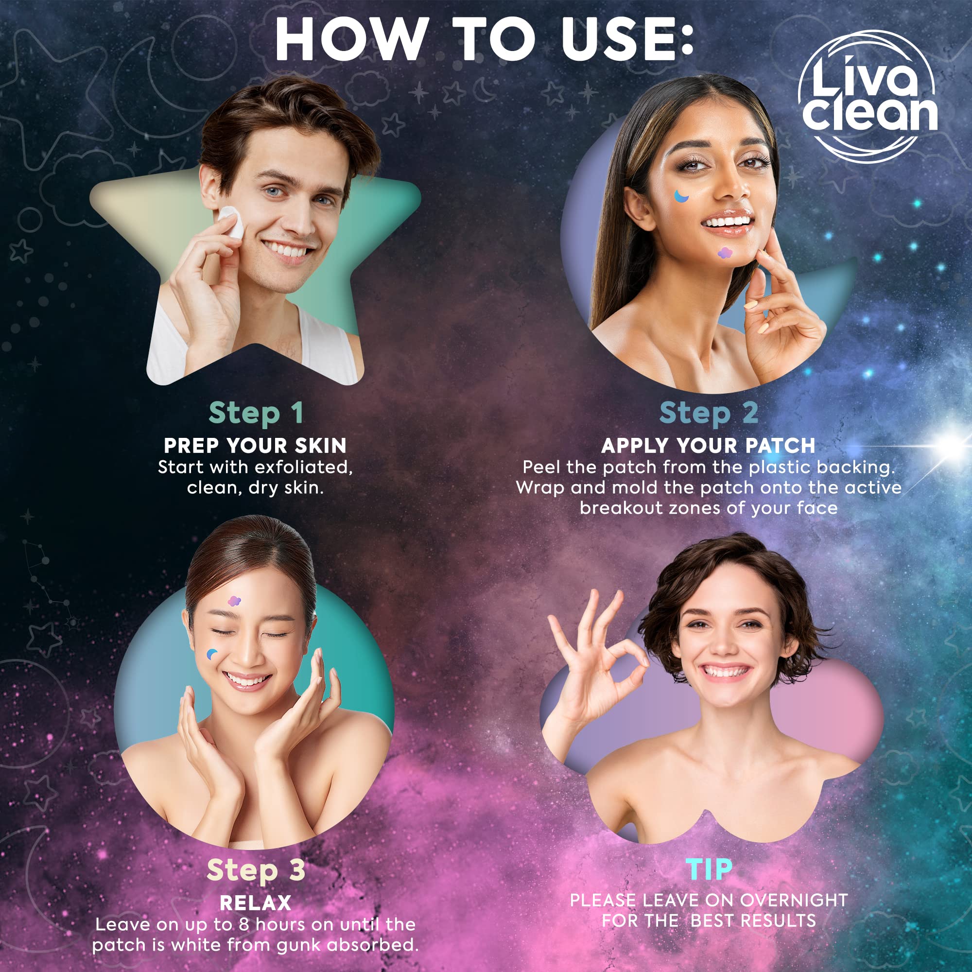 LivaClean 240 CT Holographic Cute Acne Patches - Space Edition w/Salicylic Acid & Tea Tree Oil for Face - Hydrocolloid Star Pimp