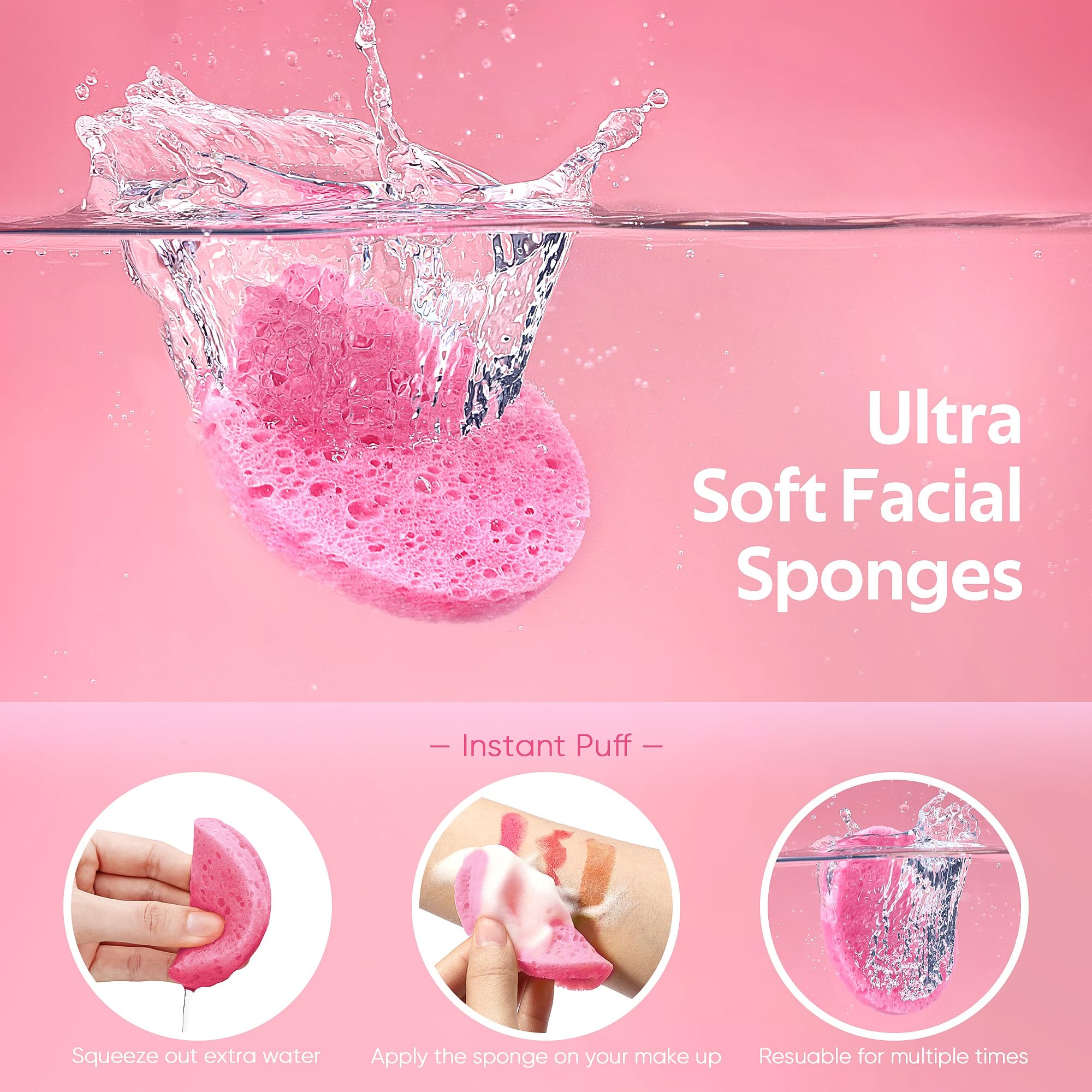 Gainwell 50-Count Compressed Facial Sponges For Daily Facial Cleansing And Exfoliating, 100% Natural Cosmetic Spa Sponges For Ma