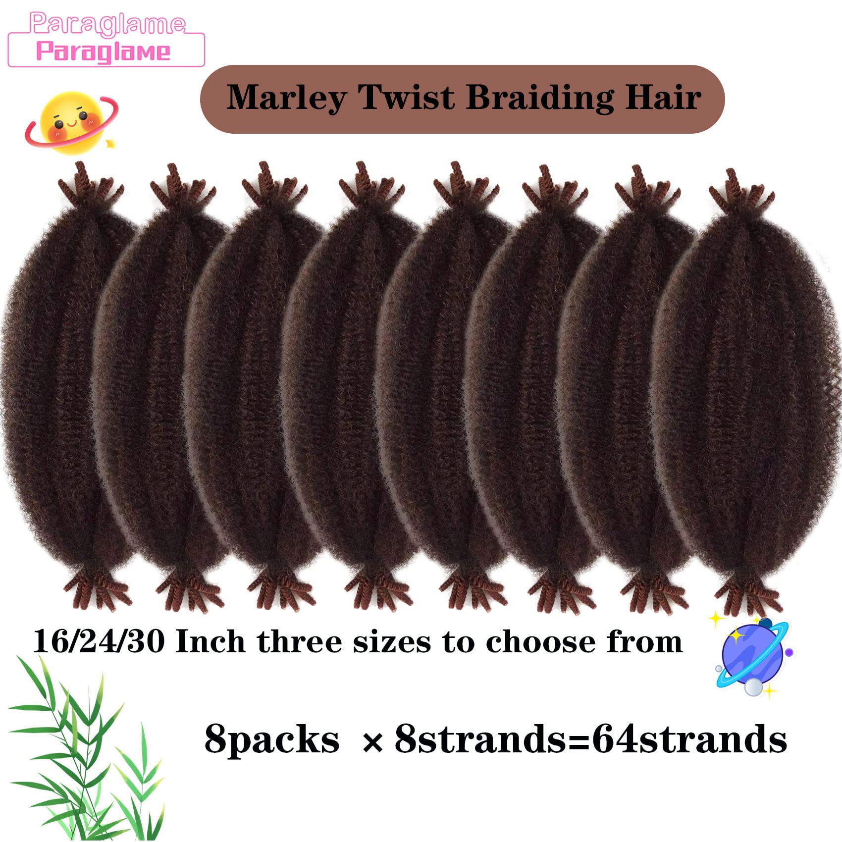 Paraglame Springy Afro Twist Braiding Hair for Soft Locs, Pre-Separated Marley Hair for Faux Locs, Marley Twist Braiding Hair Af