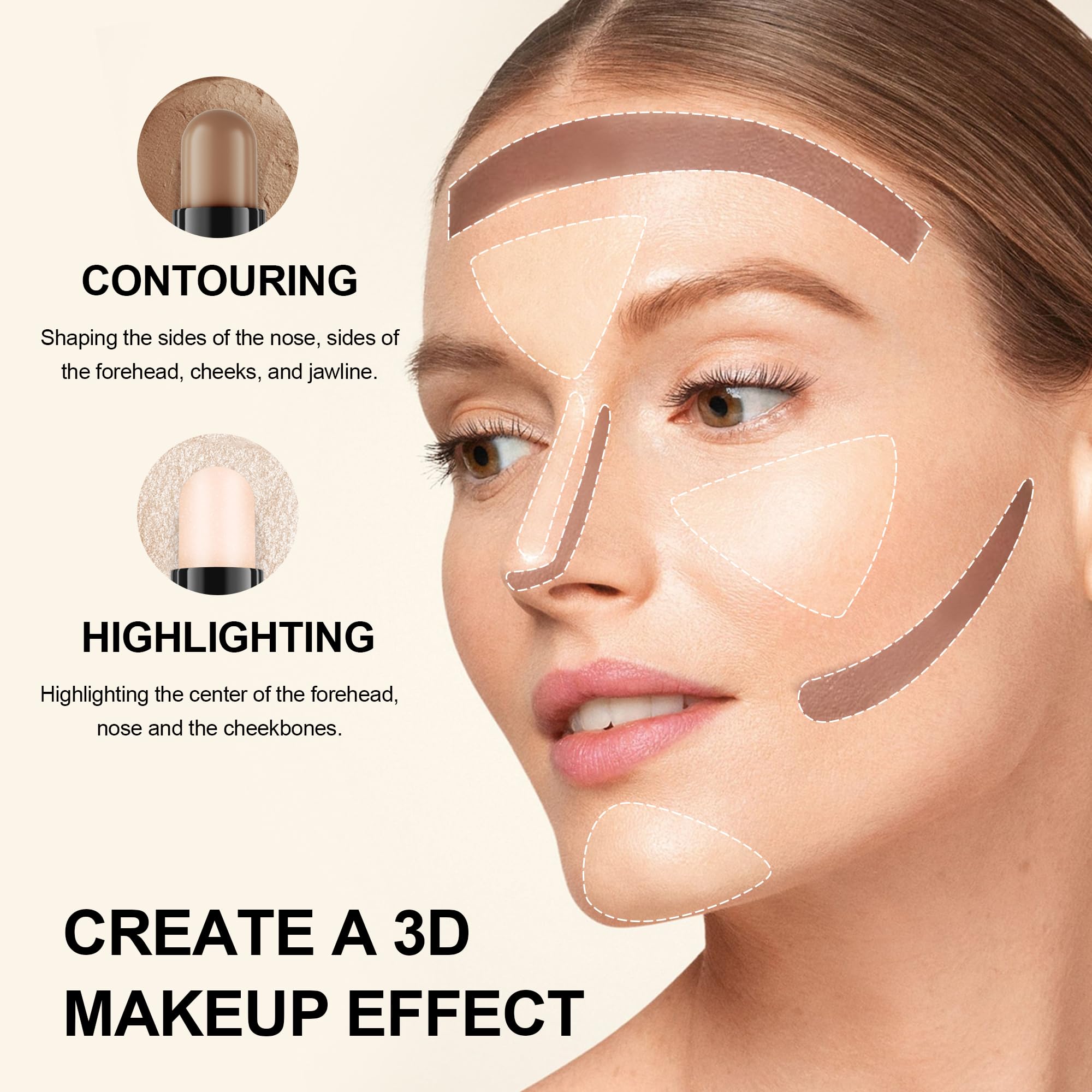 Fv Cream Contour Stick, 2-In-1 Face Shaping Stick For Highlighting & Contouring, Bronzer Stick,Long Lasting & Waterproof,Non-Sti