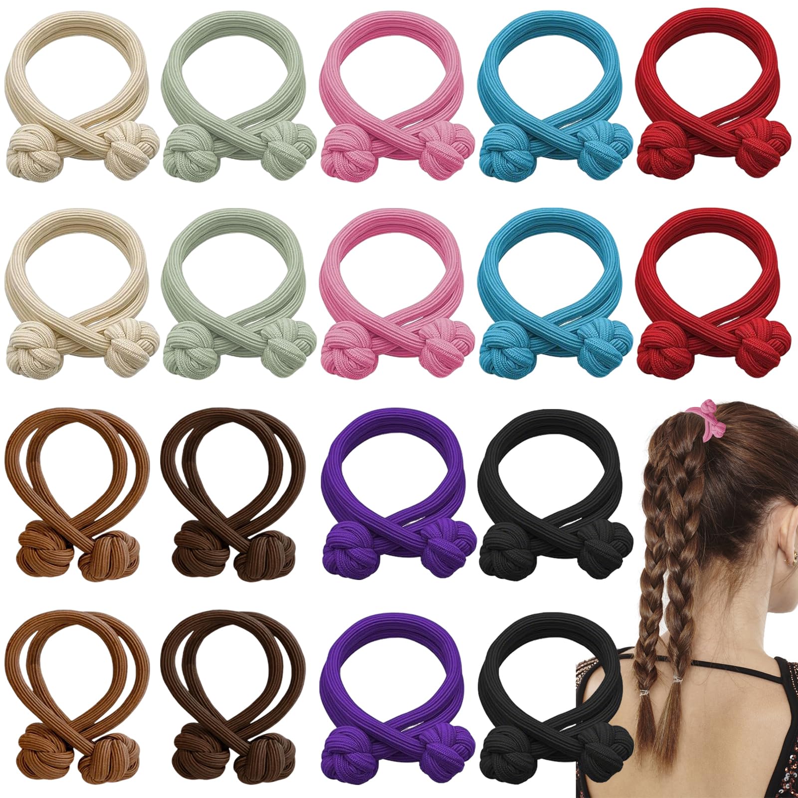 18 PCS Chinese Knot Elastic Hair Ties Unique Knot Scrunchies No Damage Ponytail Holders Bracelet with Knot Ball Hair Tie Elastic