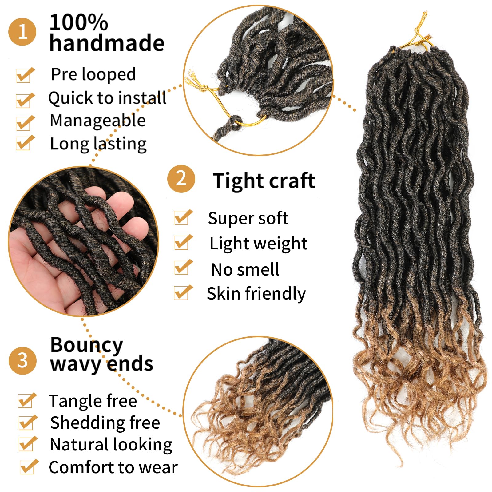 Goddess Locs Crochet Hair 14 Inch 6 Packs Ombre Faux Locs Crochet Hair Pre Looped Crochet Locs With Curly Ends Soft Braid Hair E