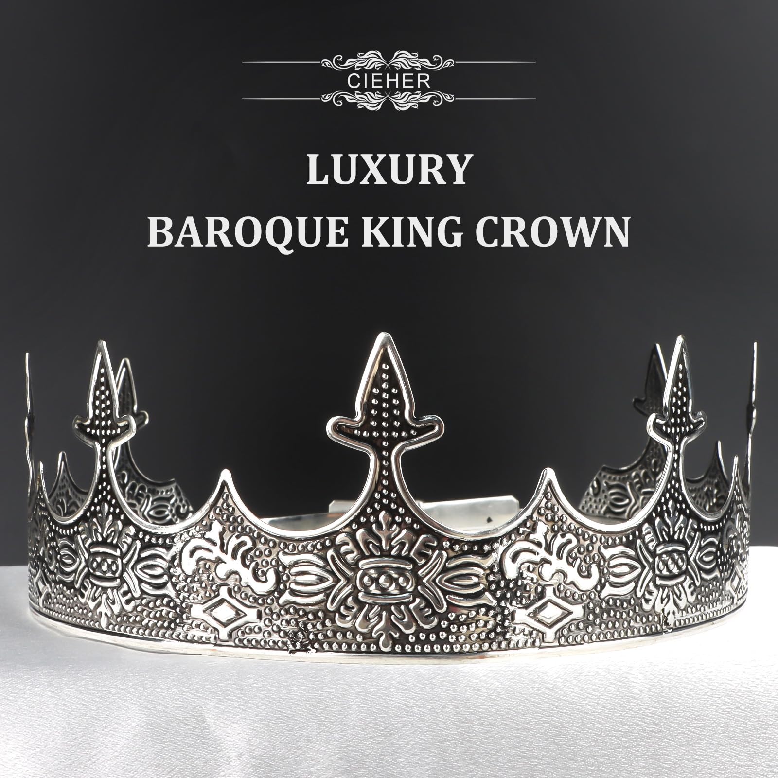 King Crown, Cieher King Crowns For Men Baroque Royal Crown (Adjustable Size) Prom Crown Prince Tiara Luxury Evil Crown For Birth