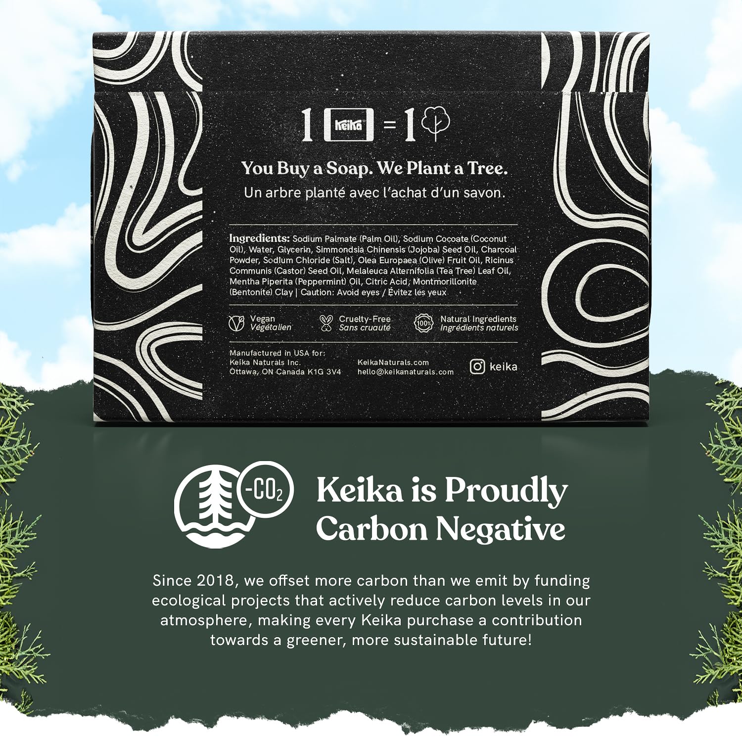 Keika Charcoal Black Soap Bar for Eczema & Psoriasis, 5 oz, Ideal for Oily Skin, Suitable for Men, Women, and Teens