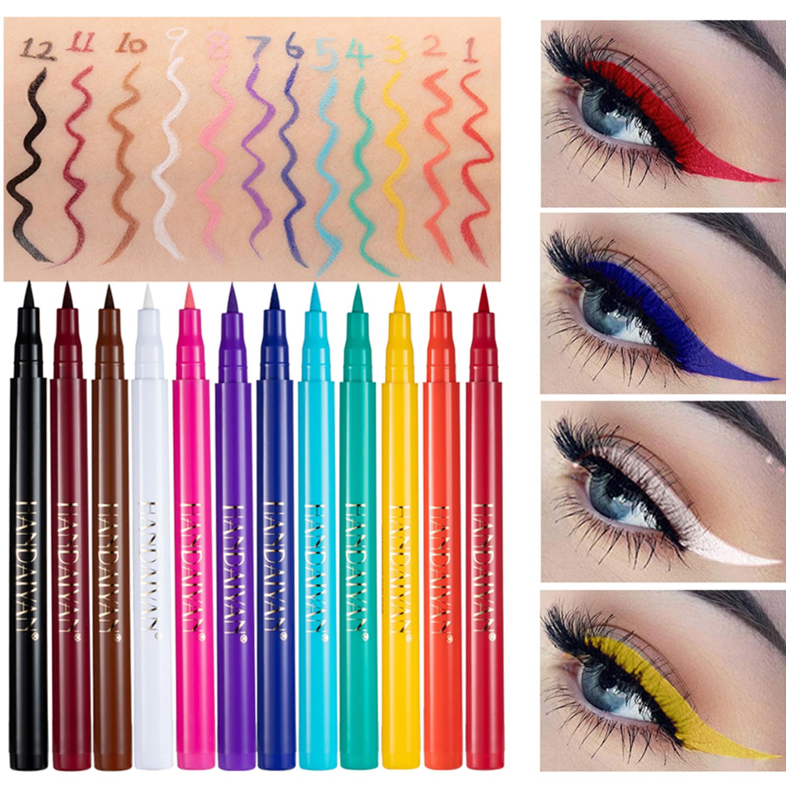 12 Colors Matte Liquid Eyeliner Set, Colorful Neon Eyeliner Pencil Rainbow Waterproof Long Lasting Matte Colorful Eyeliner Milti