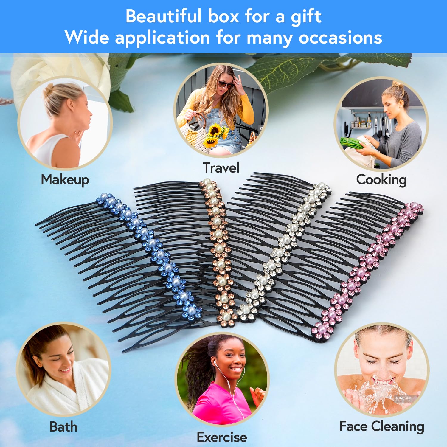 Mary Lavender Metal Side Hair Comb With Rhinestone And Pearls For French Twist Bangs Hair Pin Clips Hair Accessories Decorative