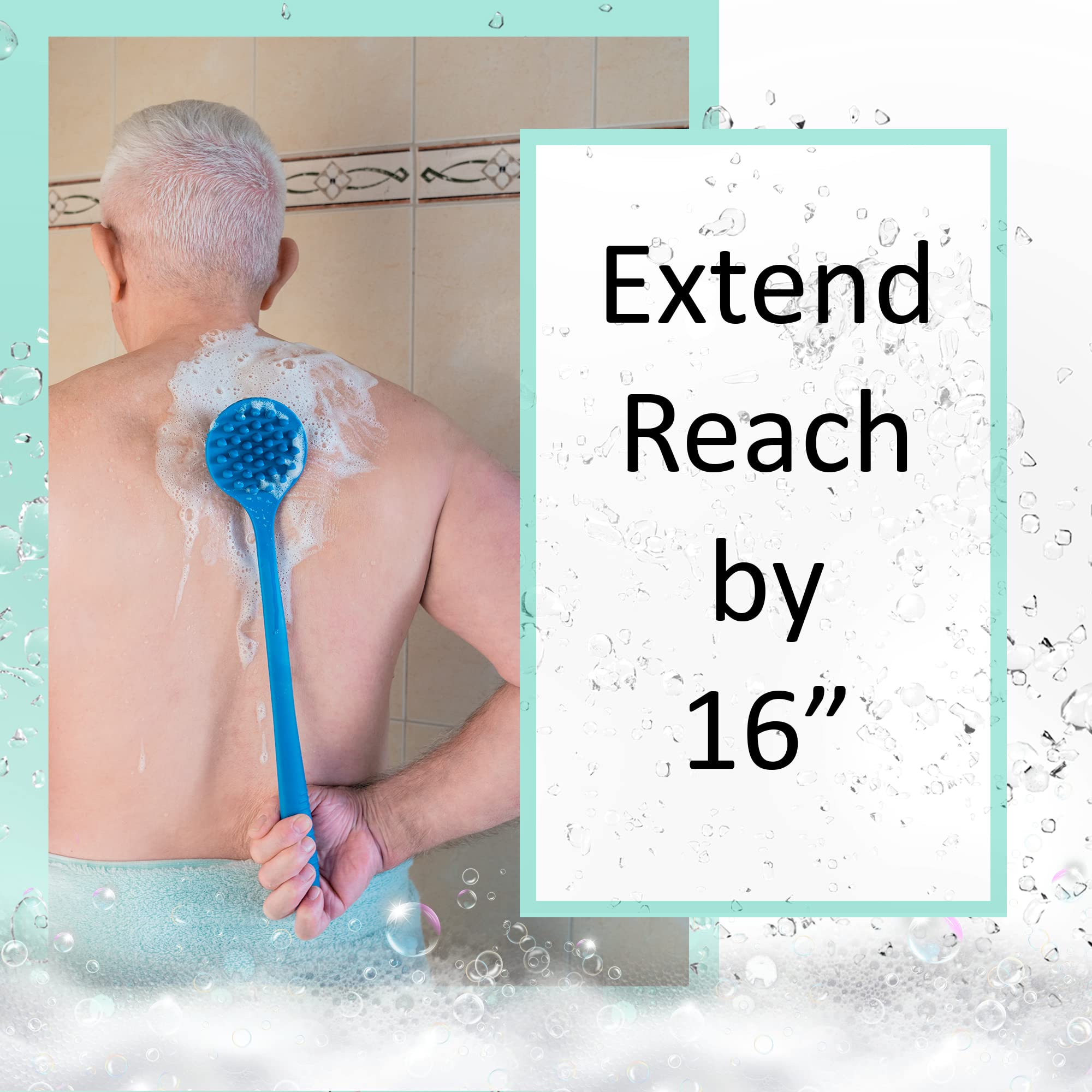 Eot Wellness Bendable Long Handled Silicone Back & Scalp Scrubber - Bath Shower Back Brush, Shampoo Scalp Massager, Shampoo Brus