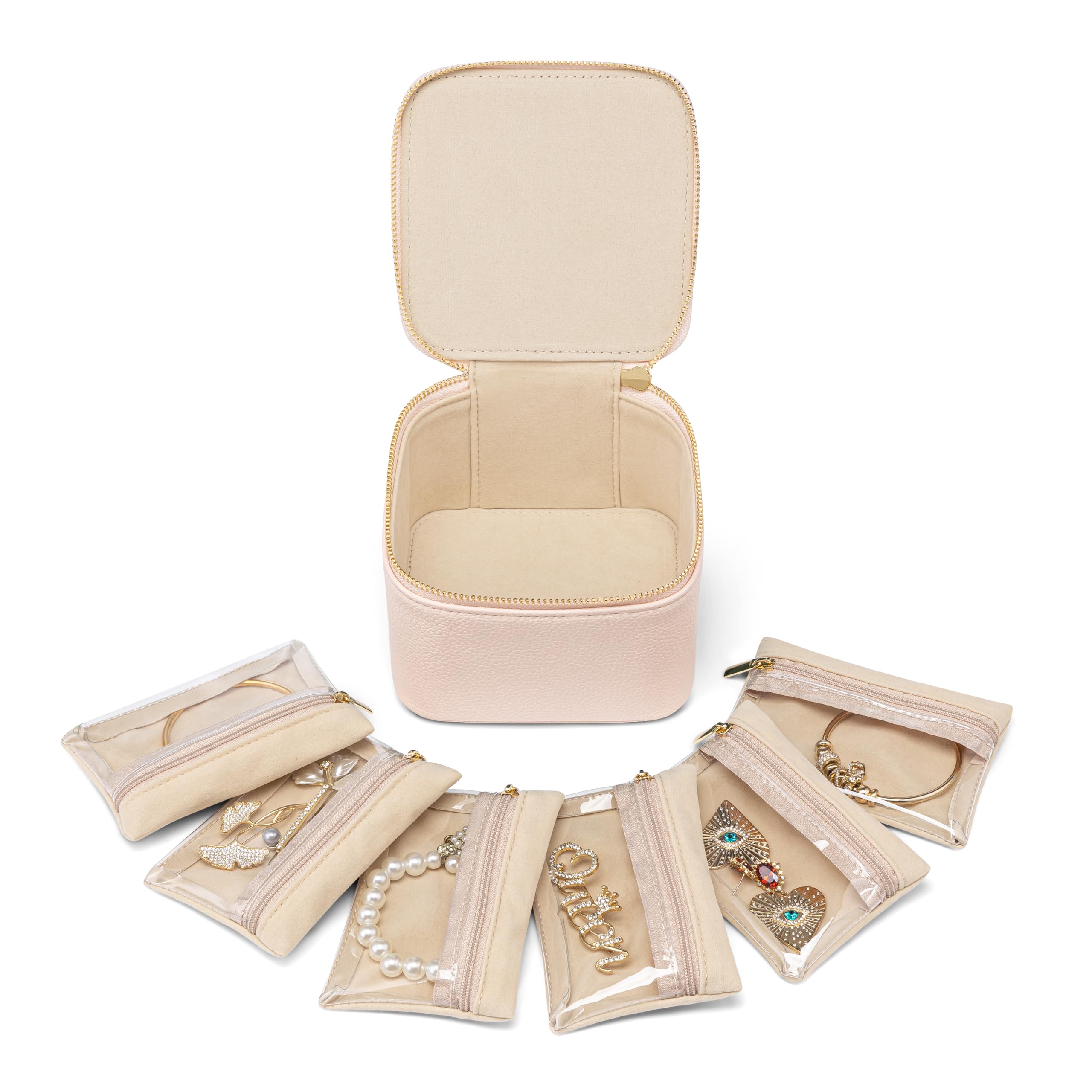 Vlando Travel Jewelry Case,Jewelry Organizer with 6 zipper velvet Jewelry bags for Women Girl,Wedding Birthday Gift Ideas for Wo