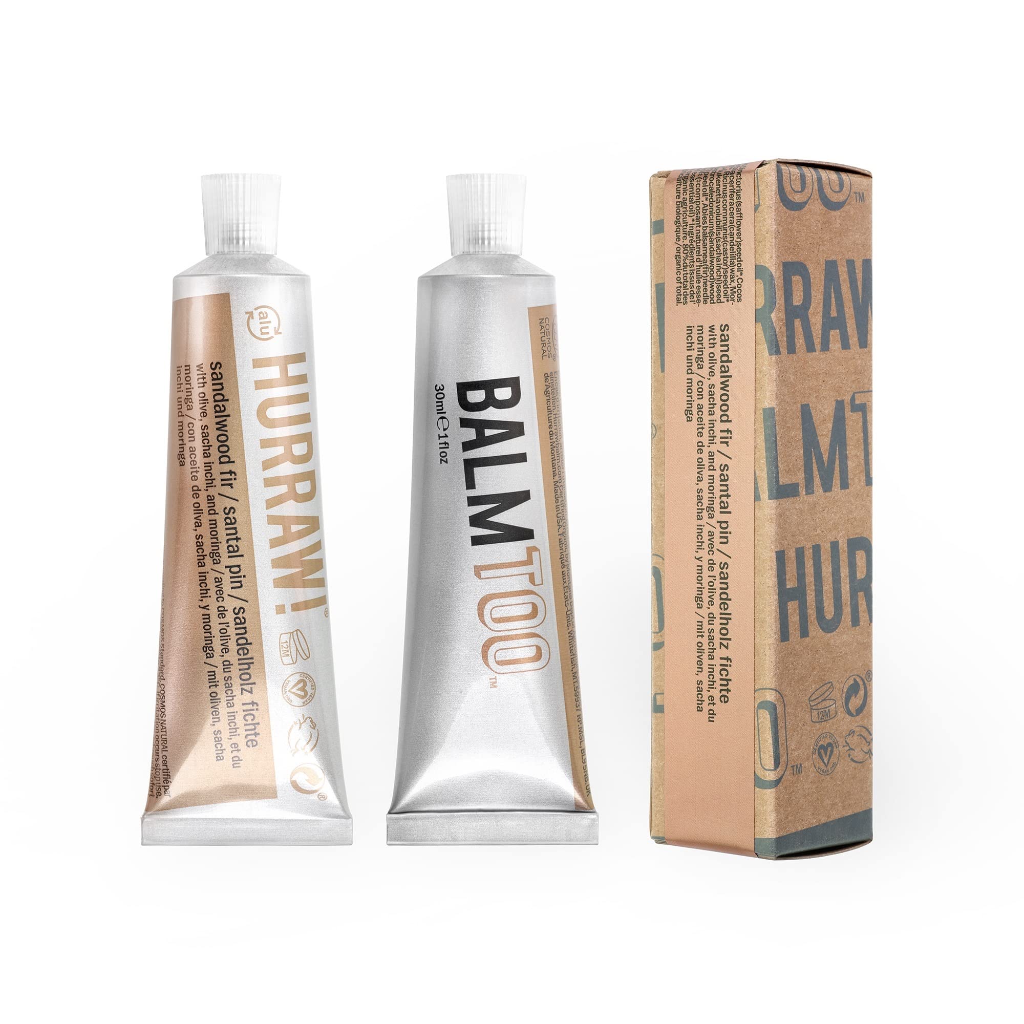Hurraw! Balmtoo Squeezable Balm, Sandalwood Fir: Thick, ultra-moisturizing. Anywhere application. Body, face, lips, neck, finger