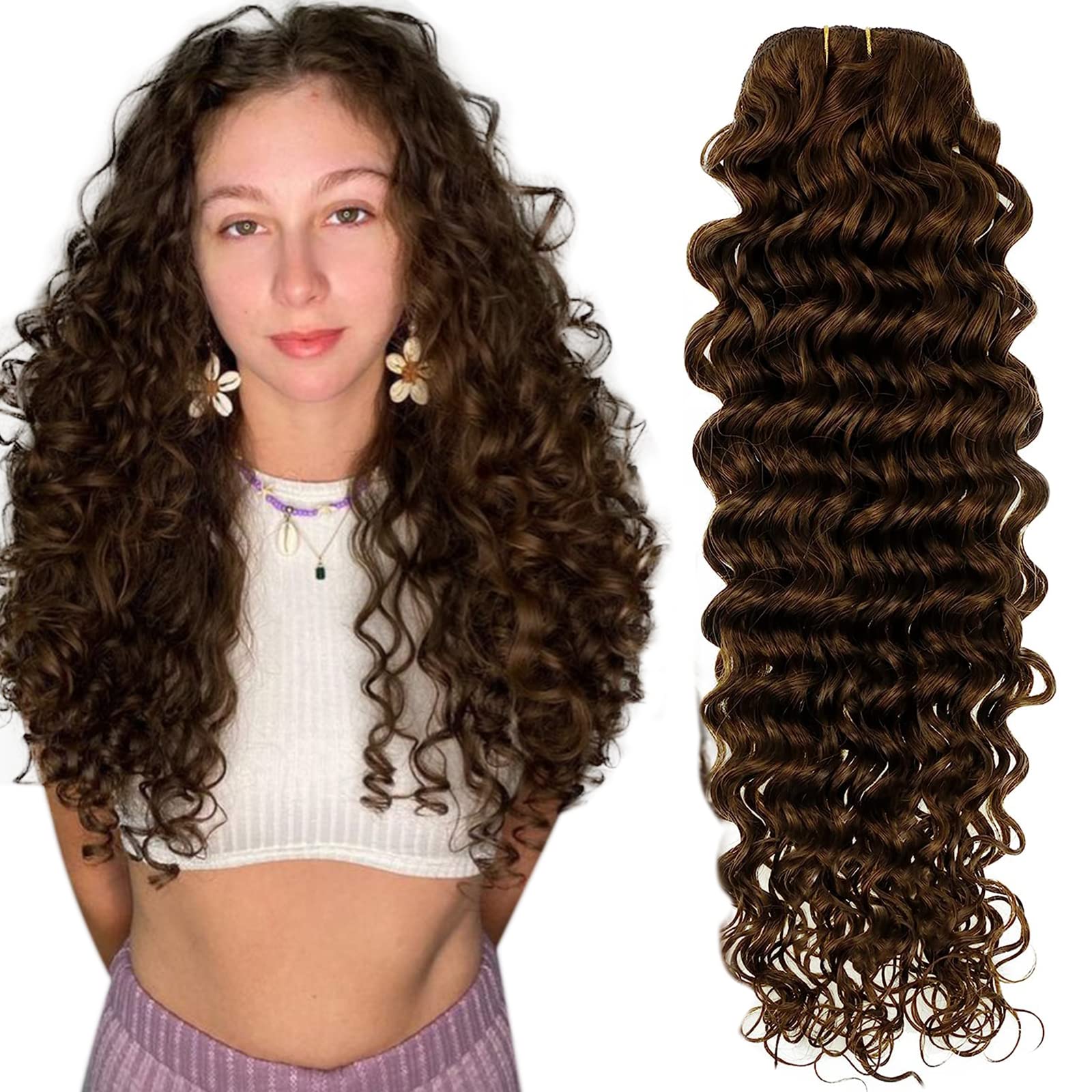 Hetto Curly Clip in Extensions Human Hair #4 Natural Brown Clip in Hair Extensions Remy Hair 18 Inch Wavy Clip in Extensions Bro