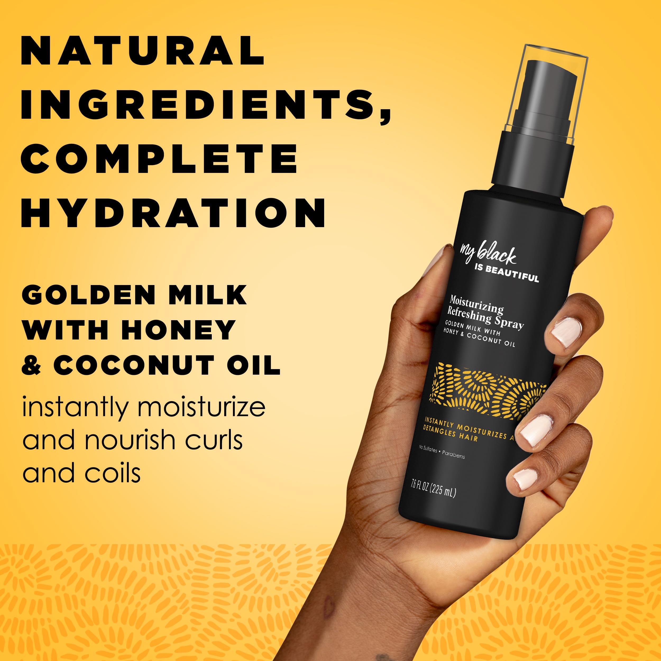 My Black Is Beautiful Detangler Spray, Sulfate Free, For Curly And Coily Hair With Coconut Oil, Honey And Turmeric, 7.6 Fl Oz