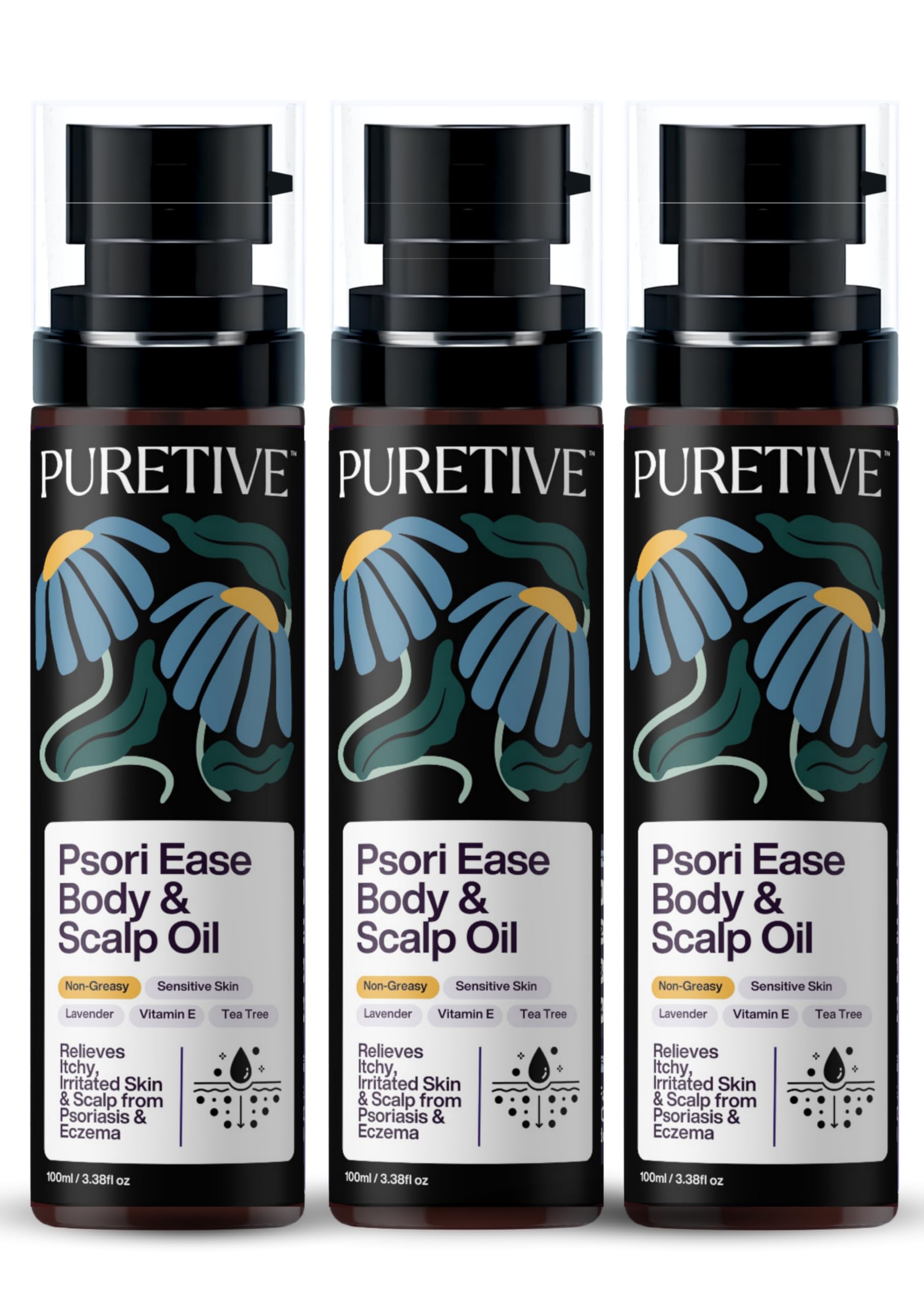 Puretive Psori Care Body & Scalp Oil | Pack Of 3 I Relieves Itching, Redness & Dryness | Fast-Absorbing, Non-Greasy | Soothes Ec