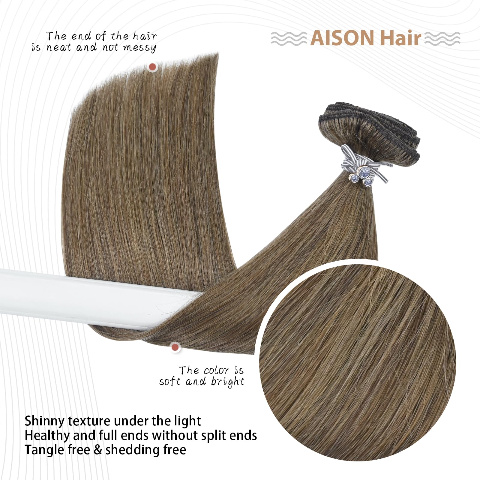 Aison Ash Brown Hair Extensions Real Human Hair Clip Ins 70G Remy Human Hair Soft Silky Straight For Fashion Women 7Pcs 16Clips