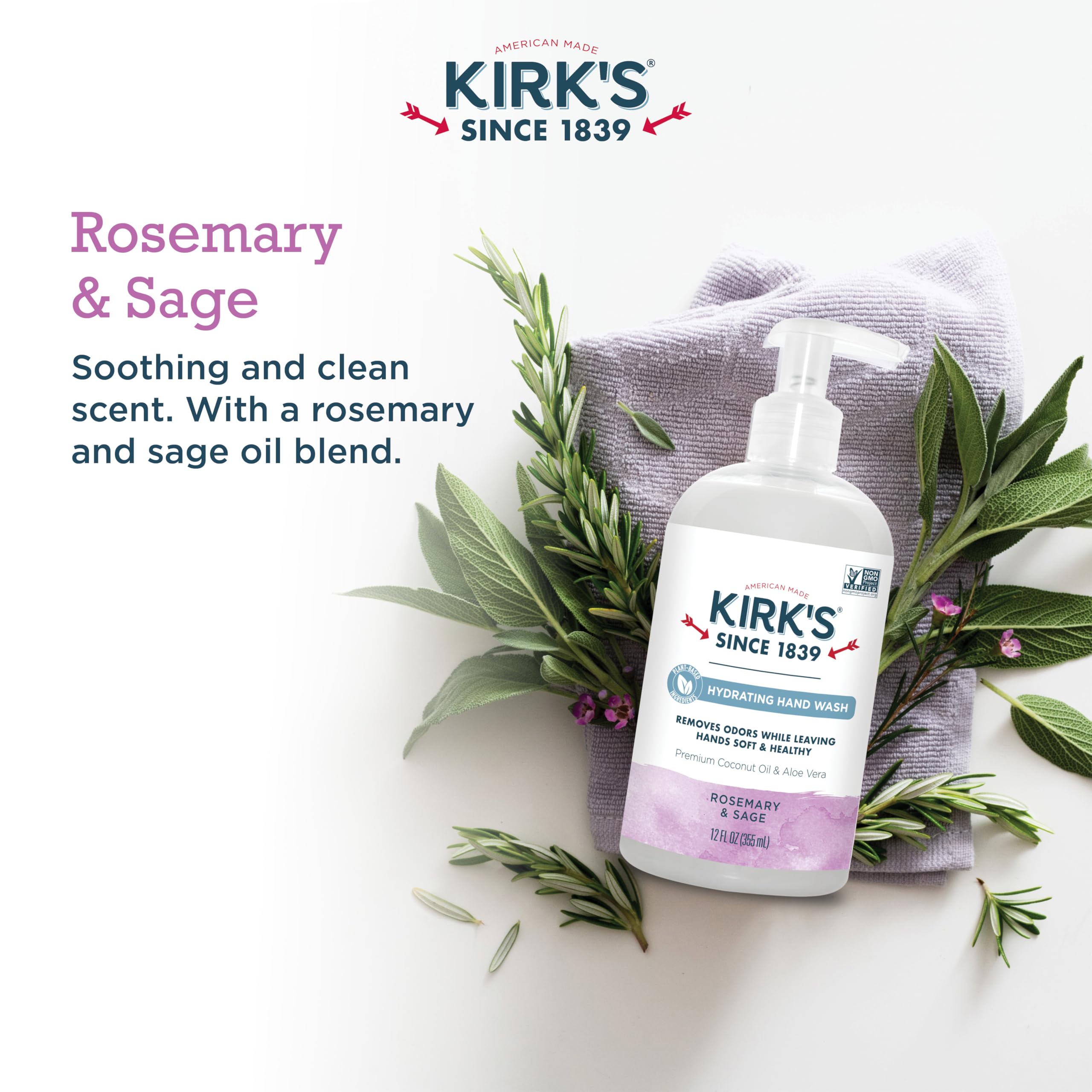 Kirks Odor-Neutralizing Natural Hand Soap Castile Liquid Soap Pump Bottle  Moisturizing & Hydrating Kitchen Hand Wash  Rosemary