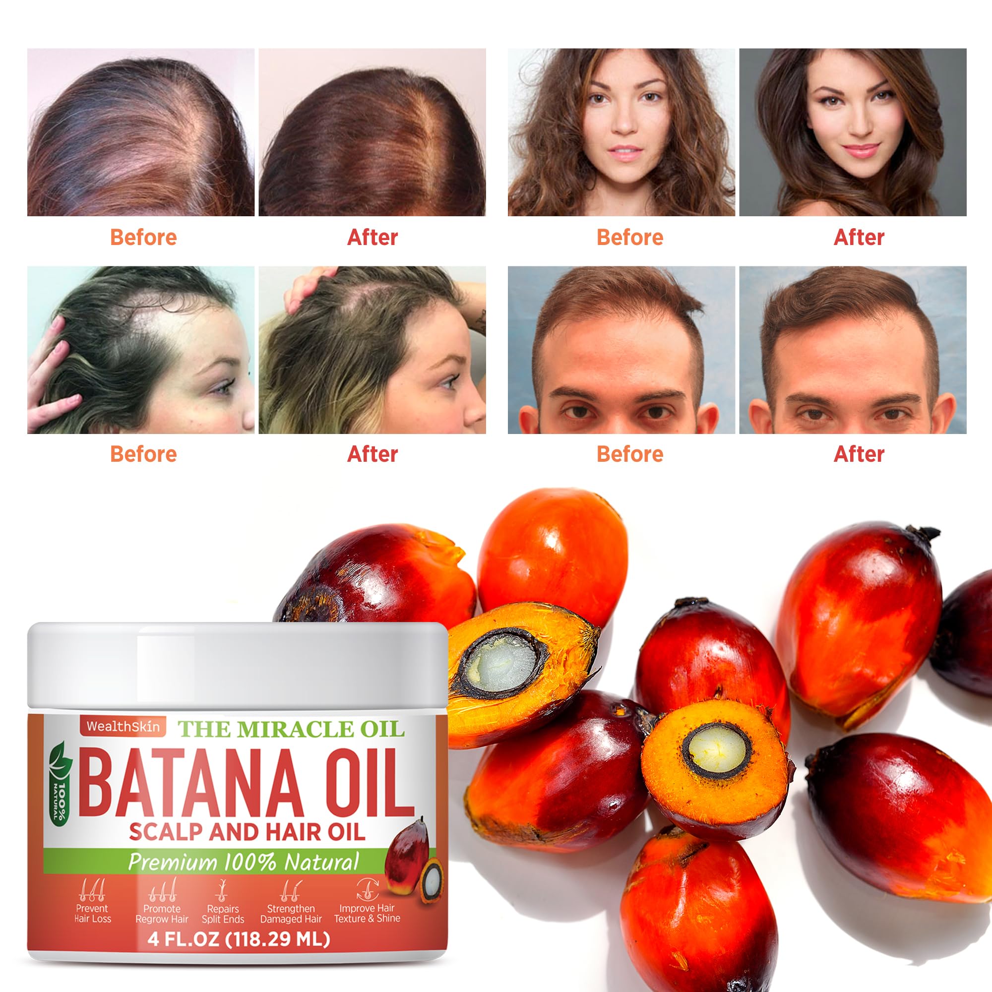 Batana Oil for Hair Growth: 100% Batana Oil from Honduras as Hair Mask, Scalp and Hair Oil. Repairs Damaged Hair & Skin, Reduces