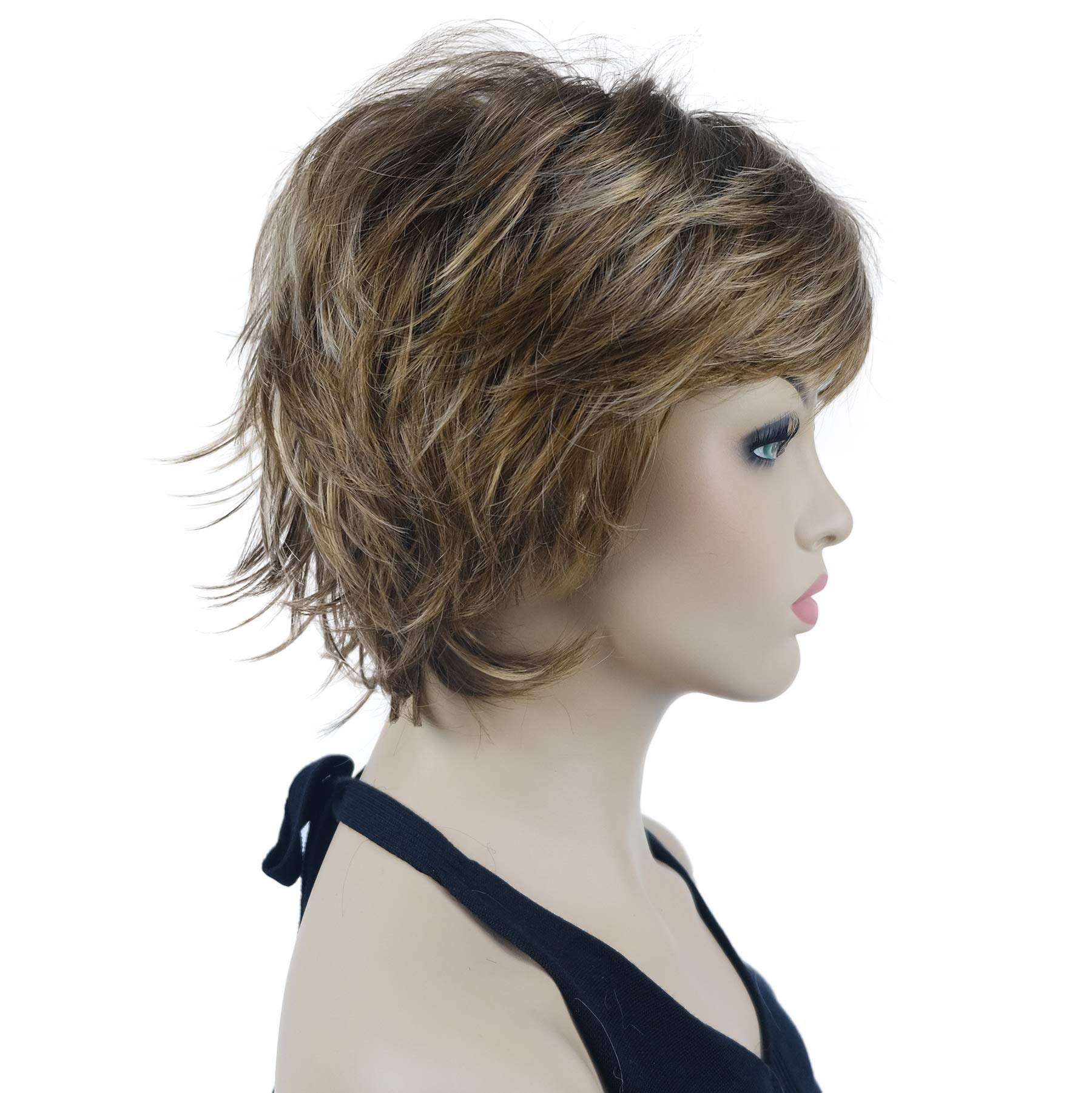 Lydell Short Layered Shaggy Wavy Full Synthetic Wigs (V6 Light Reddish Brown With Blonde Highlight)