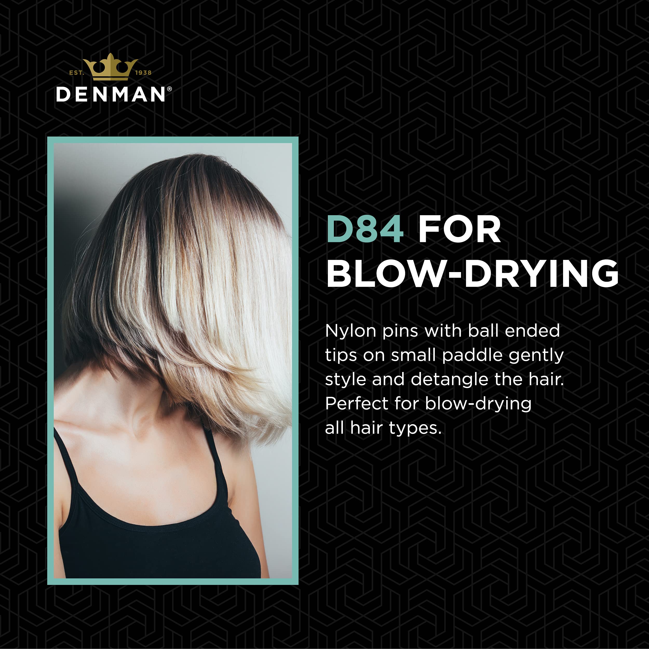 Denman (Black) Mini Paddle Cushion Hair Brush for Blow Drying, Detangling & On the Go Travel - Comfortable Styling, Straightenin