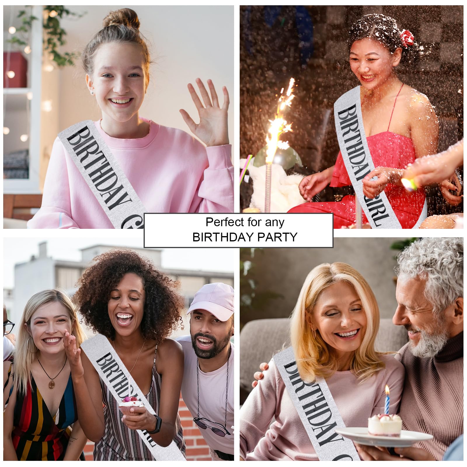 Cieher Birthday Sash For Women And Girls - Silver Queen Sash, Birthday Decorations