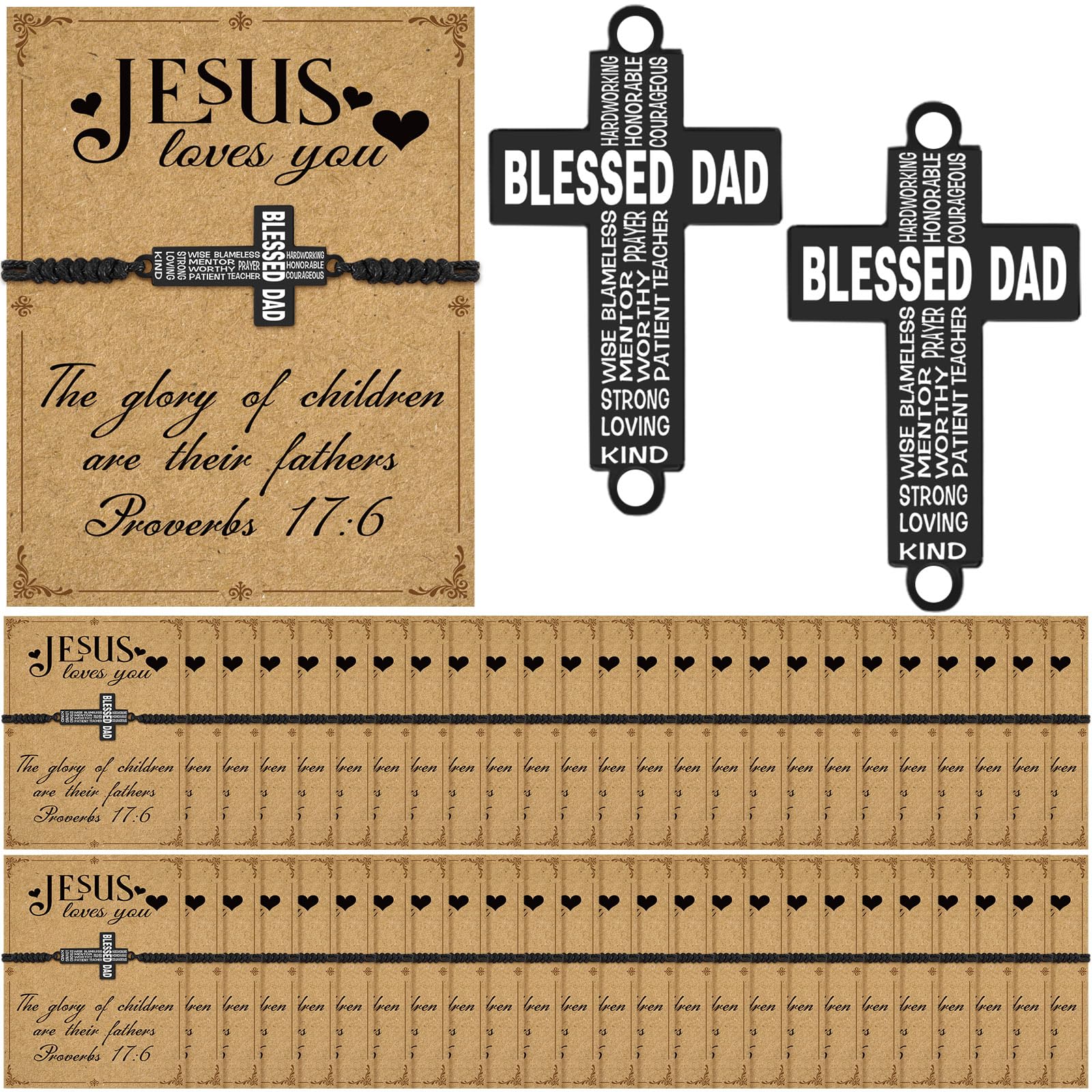 Kenning 50 Sets Christian Gifts Bulk Church Faith Bracelets Cross Women Men Religious Gifts Motivational Inspirational Positive 