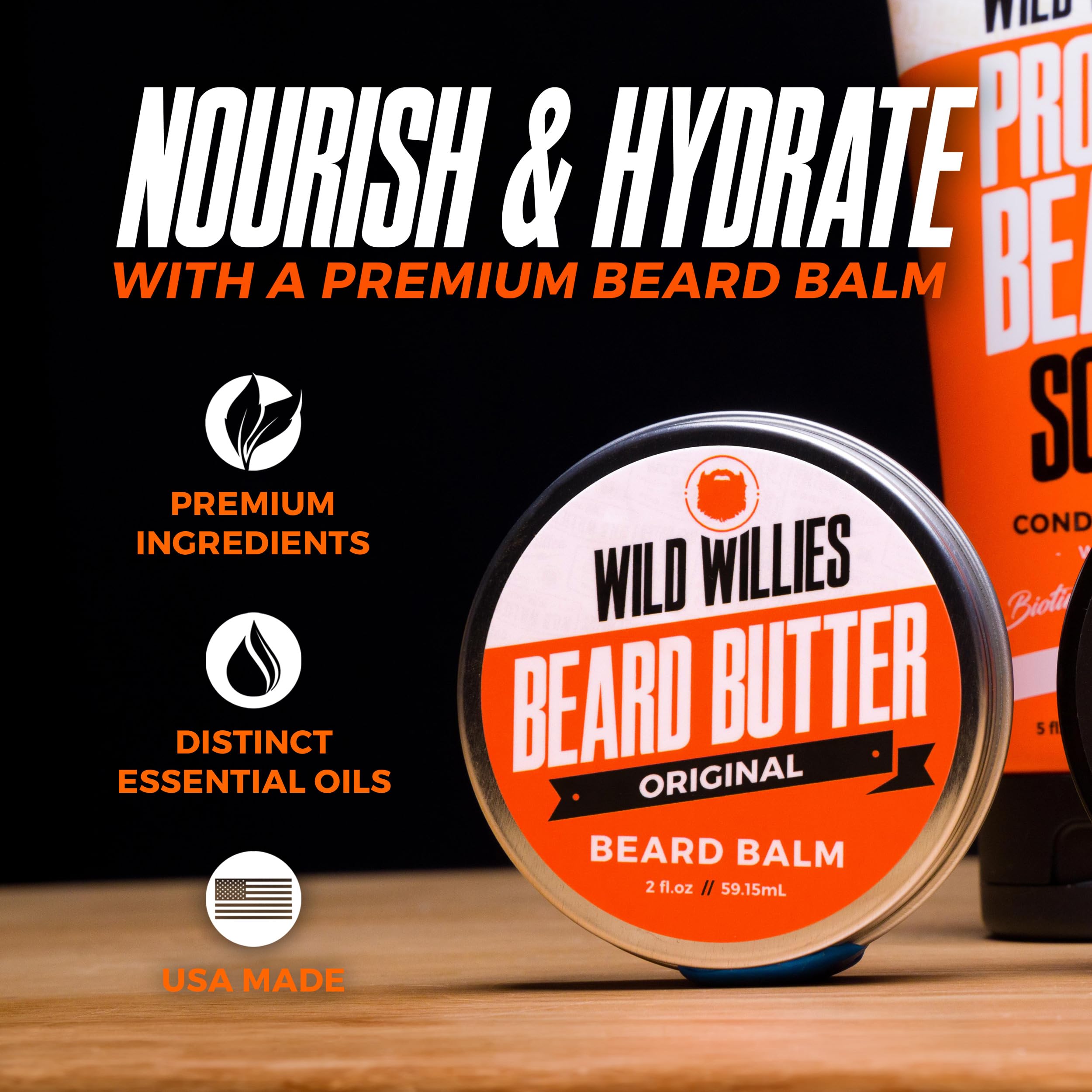 Wild Willies Premium Beard Balm Leave-In Conditioner Natural, Organic Ingredients Promote Fast Beard Growth, Removes Itch & Dand